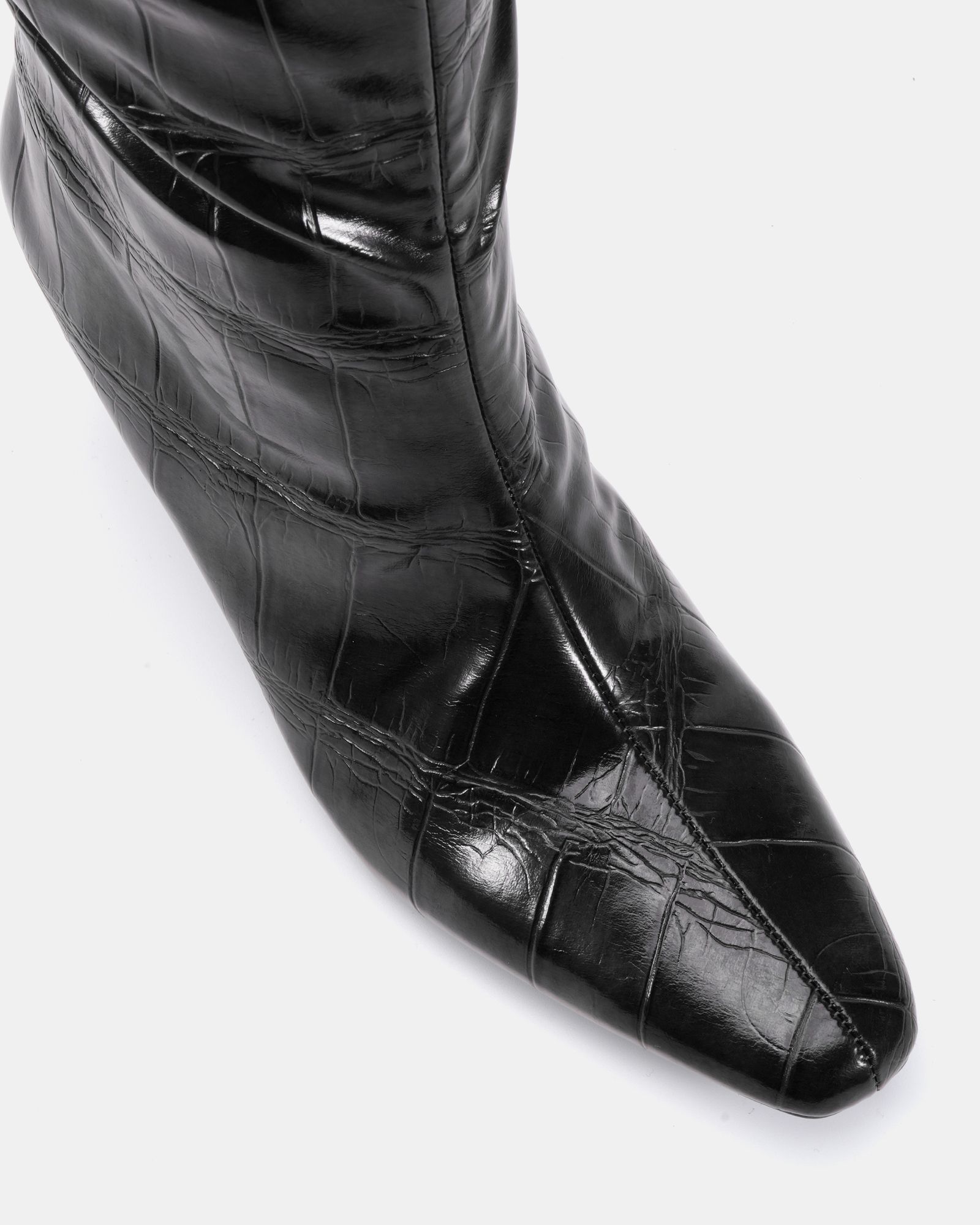 GRACELYN Black Curved Mid Heel Knee Boot