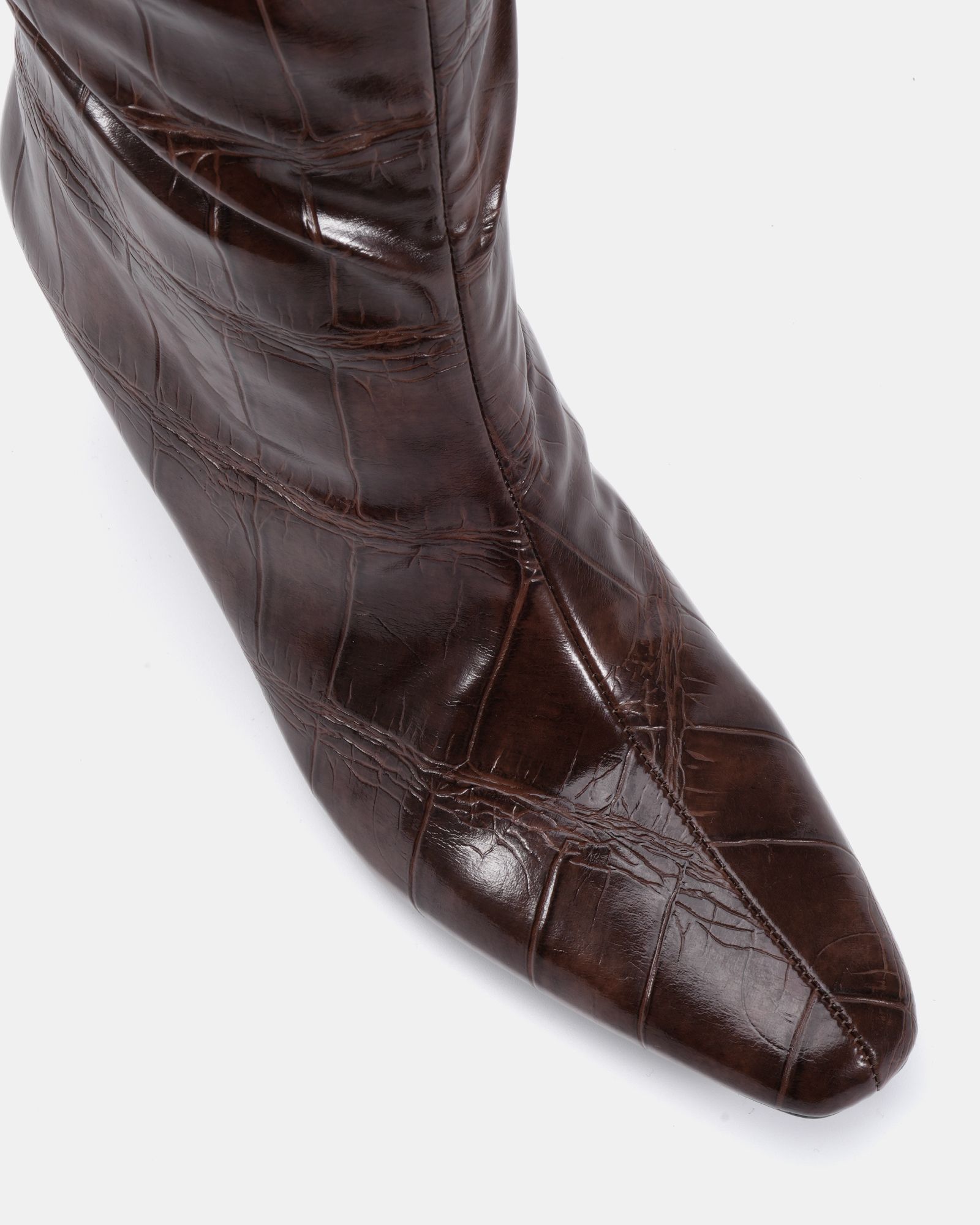 GRACELYN Brown Curved Mid Heel Knee Boot