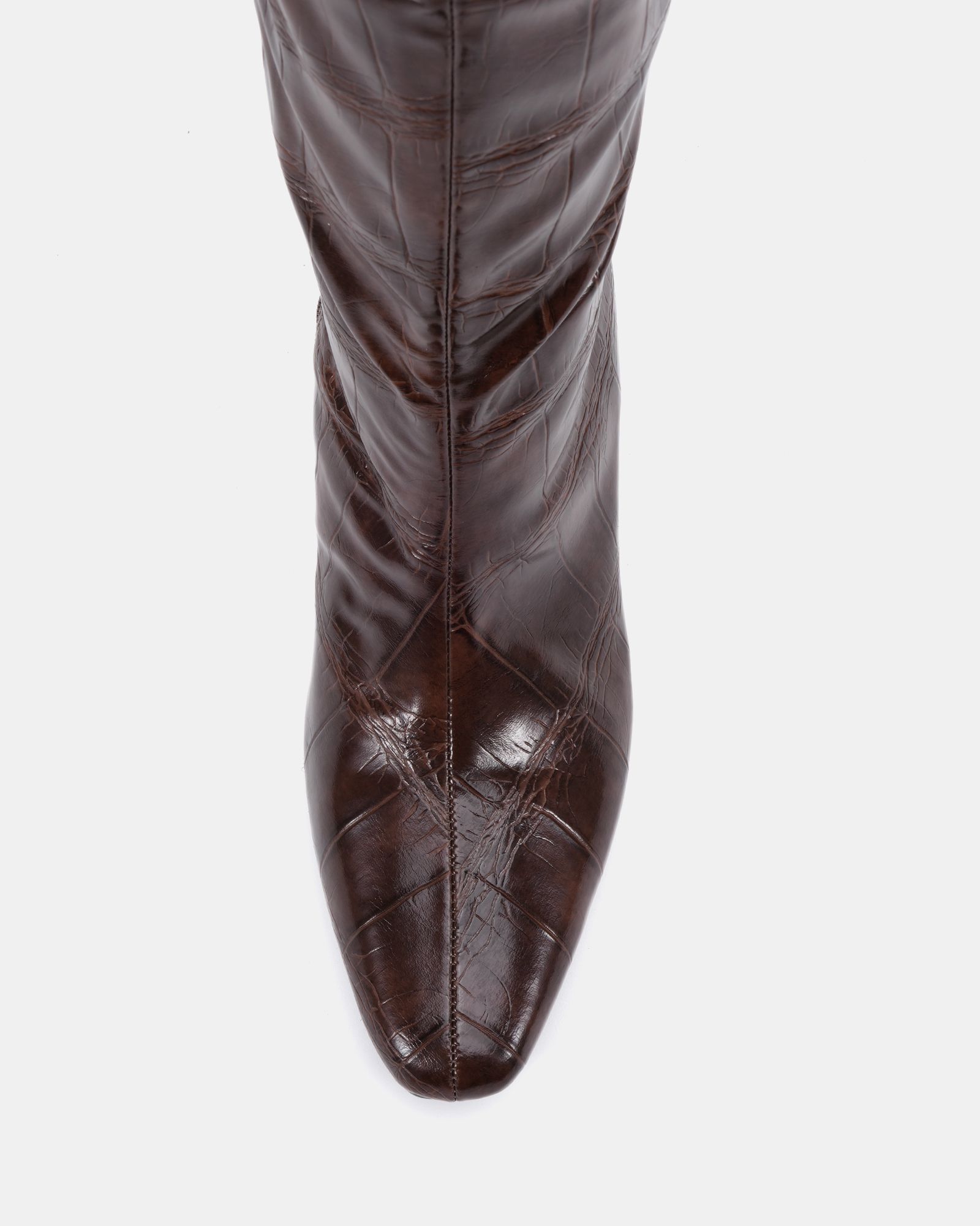 GRACELYN Brown Curved Mid Heel Knee Boot