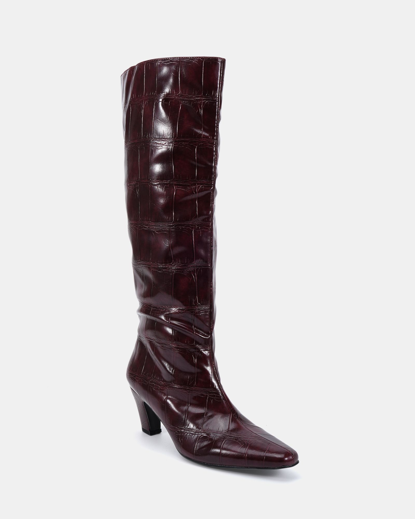 GRACELYN Burgundy Curved Mid Heel Knee Boot