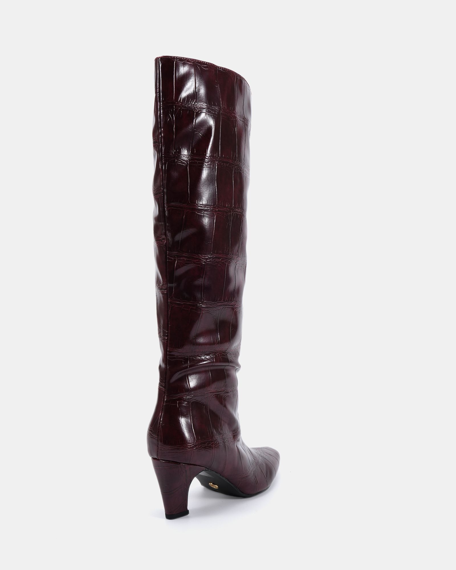 GRACELYN Burgundy Curved Mid Heel Knee Boot