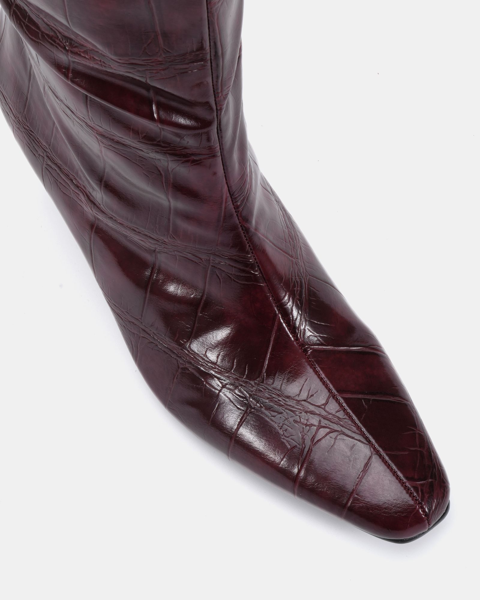 GRACELYN Burgundy Curved Mid Heel Knee Boot