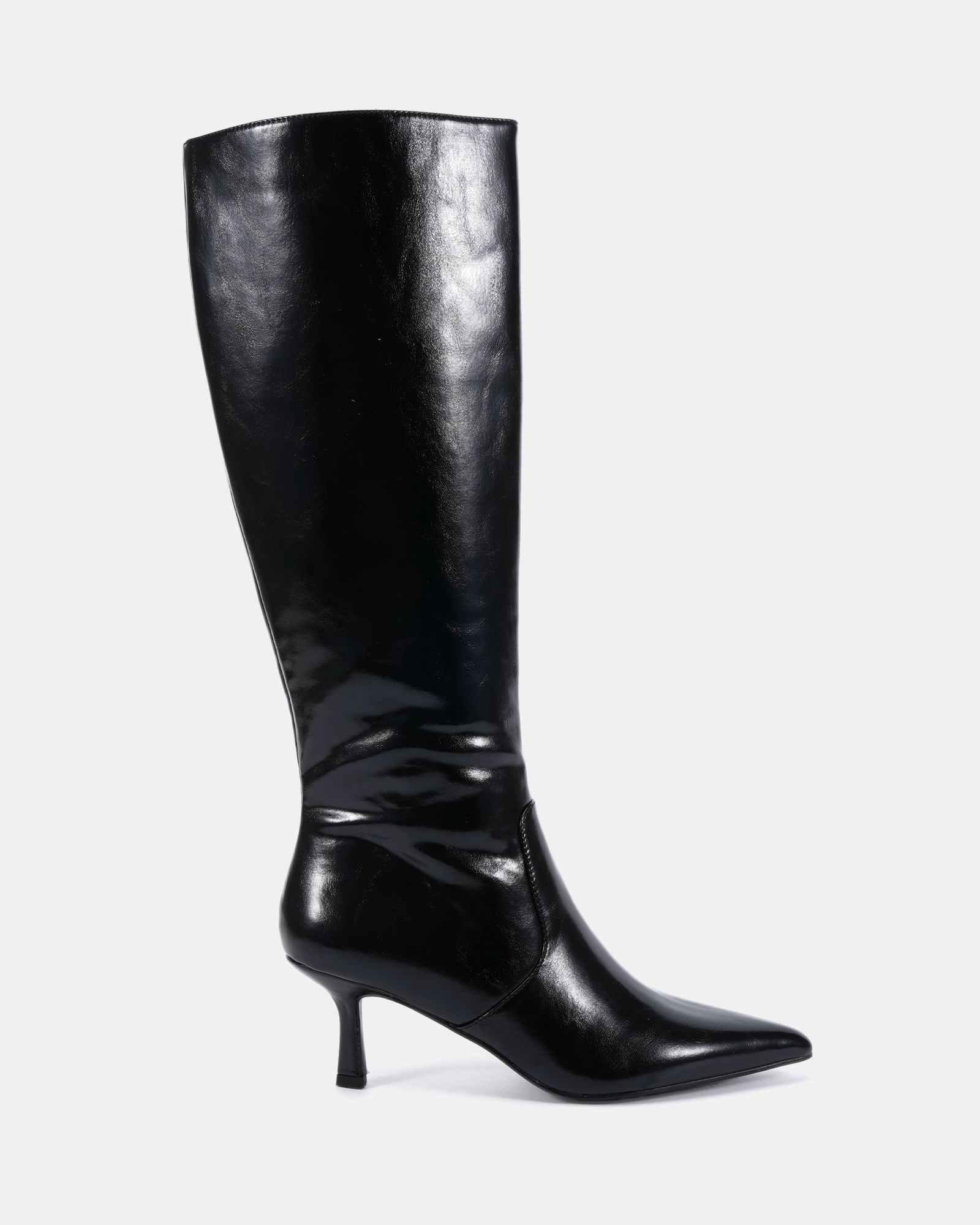 GRATEFUL Black Mid Stiletto Heel Point Knee Boot