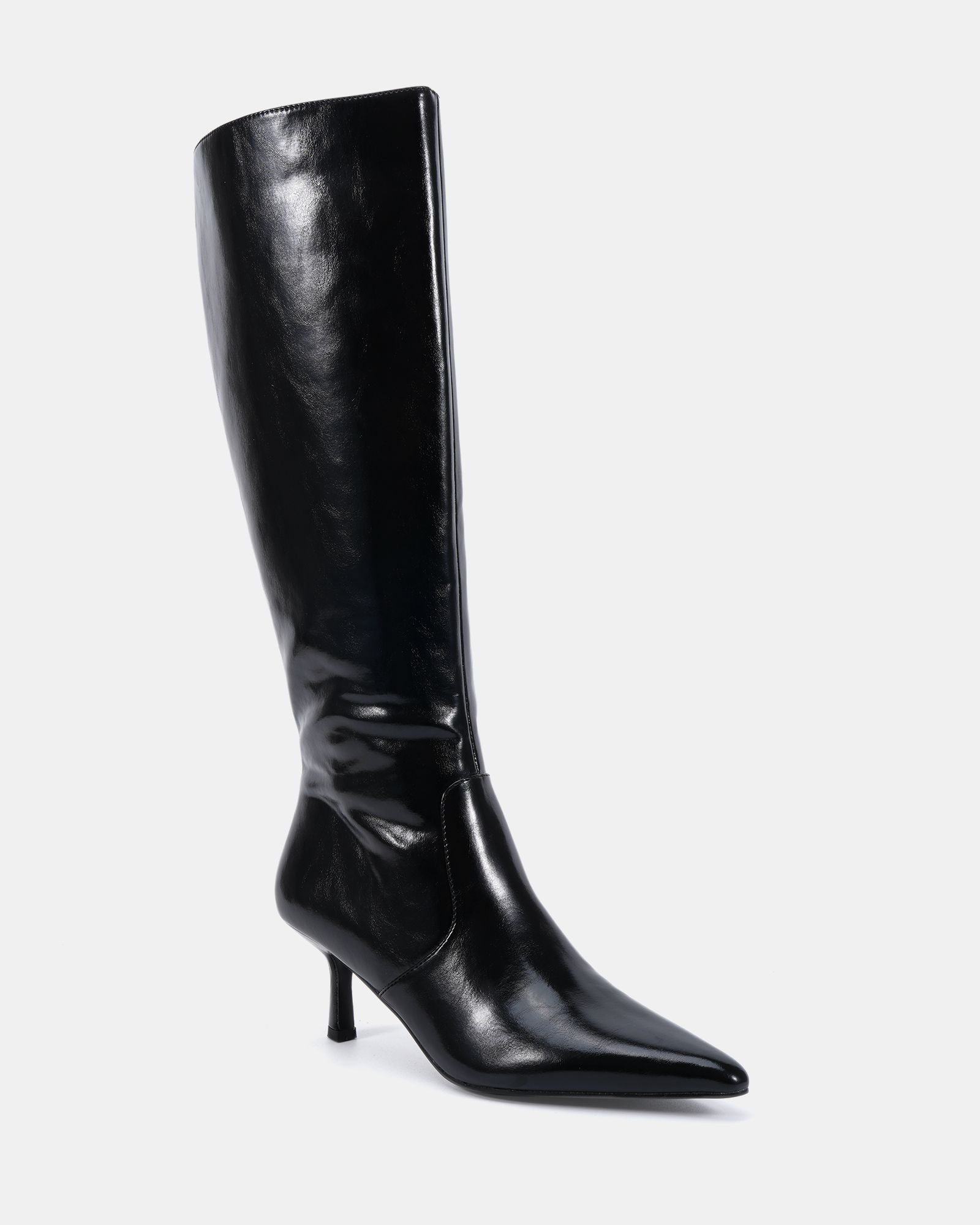 GRATEFUL Black Mid Stiletto Heel Point Knee Boot