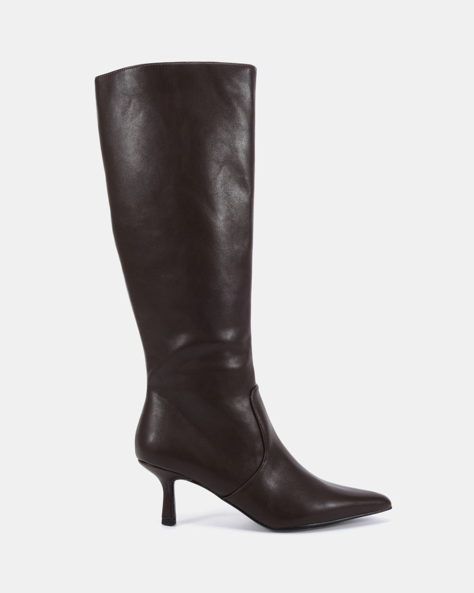 GRATEFUL Brown Mid Stiletto Heel Point Knee Boot