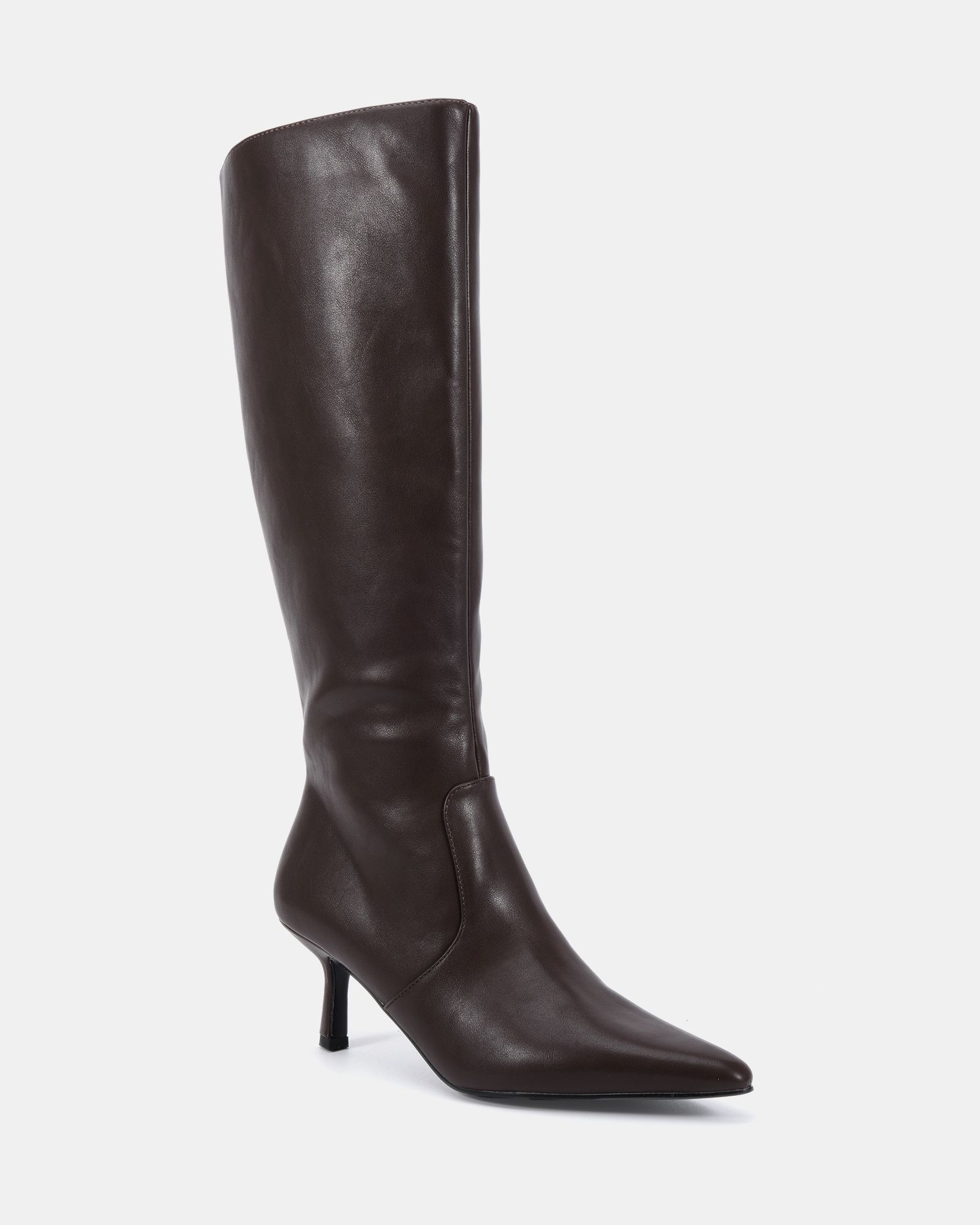 GRATEFUL Brown Mid Stiletto Heel Point Knee Boot