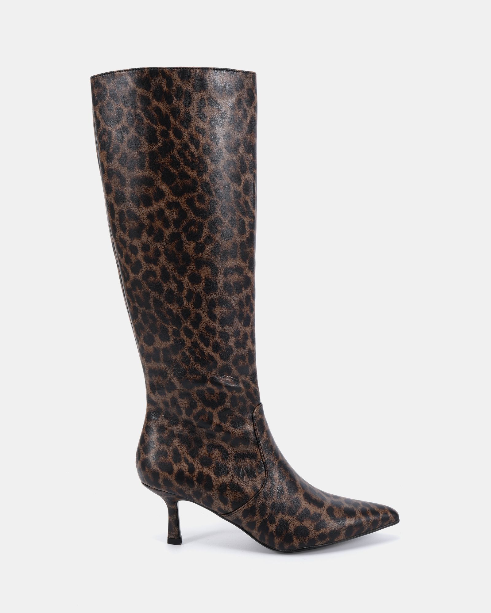 GRATEFUL Leopard Mid Stiletto Heel Point Knee Boot