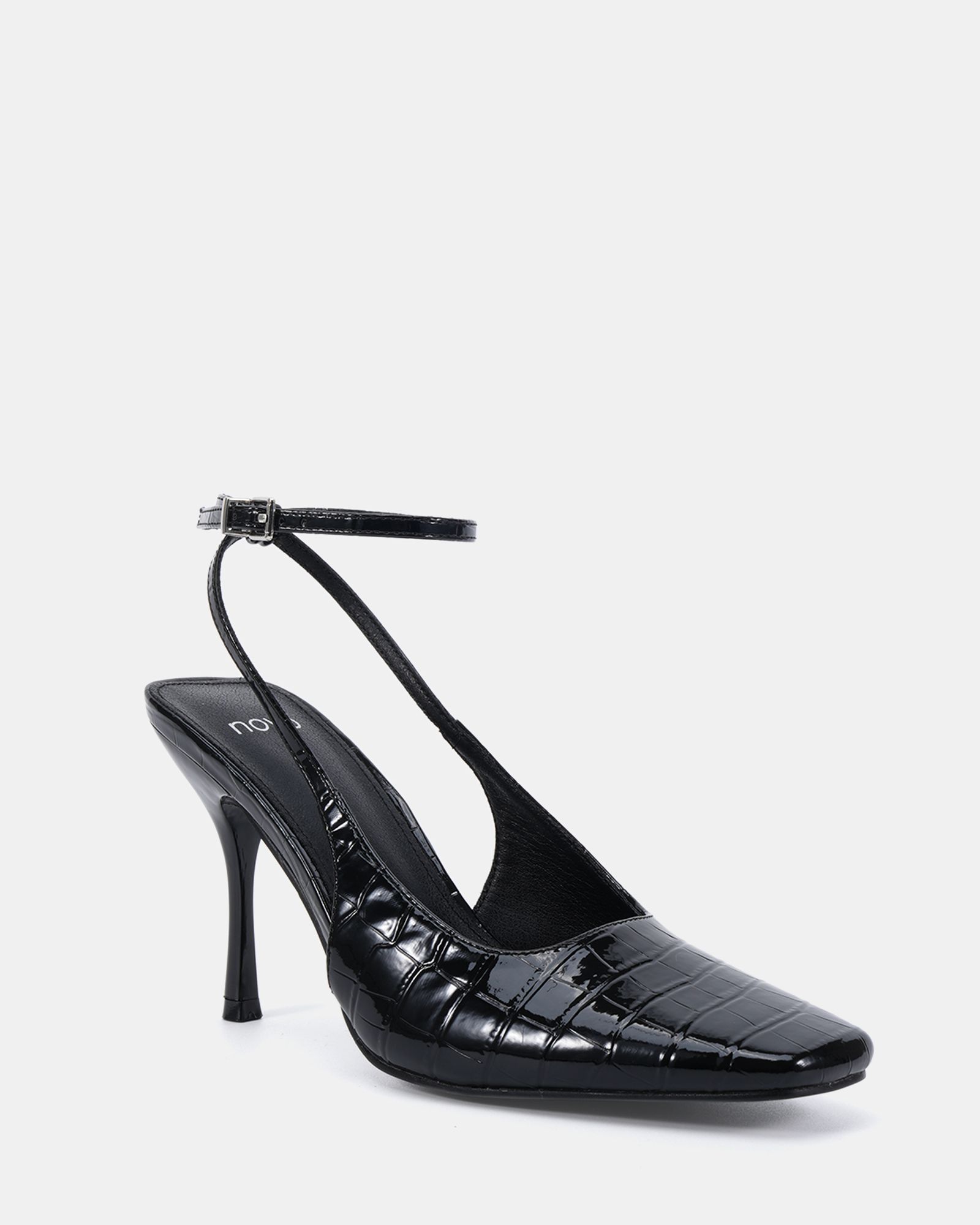 ICON Black Square Toe High Stiletto Slingback Ankle Strap Cou