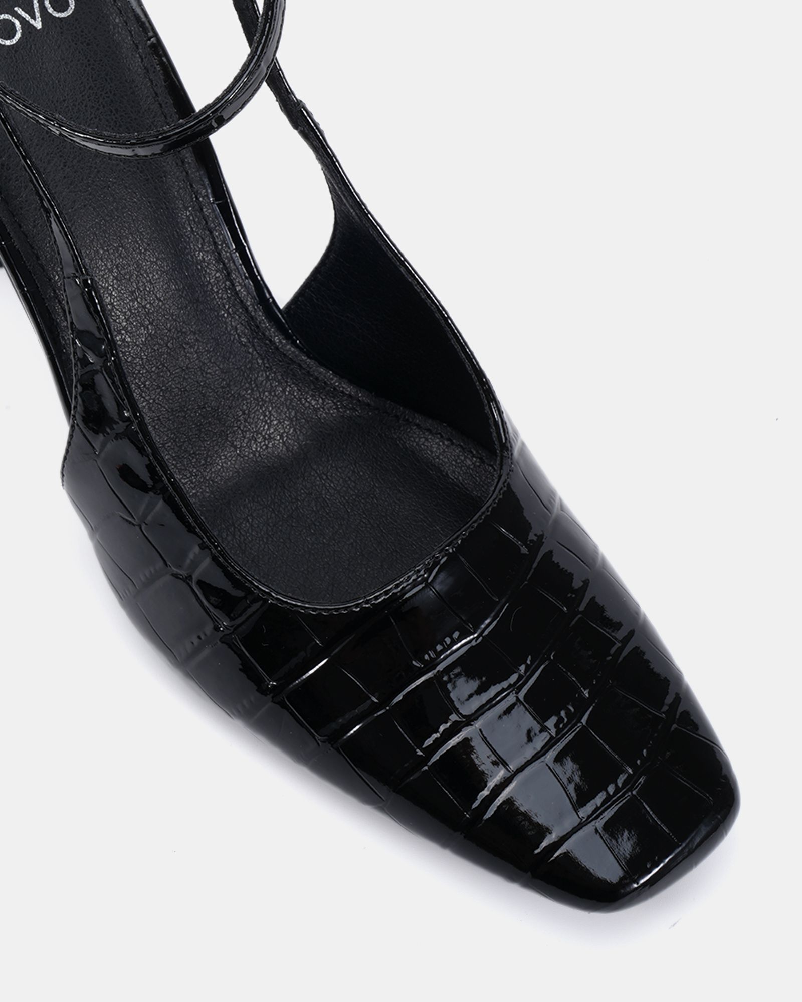 ICON Black Square Toe High Stiletto Slingback Ankle Strap Cou