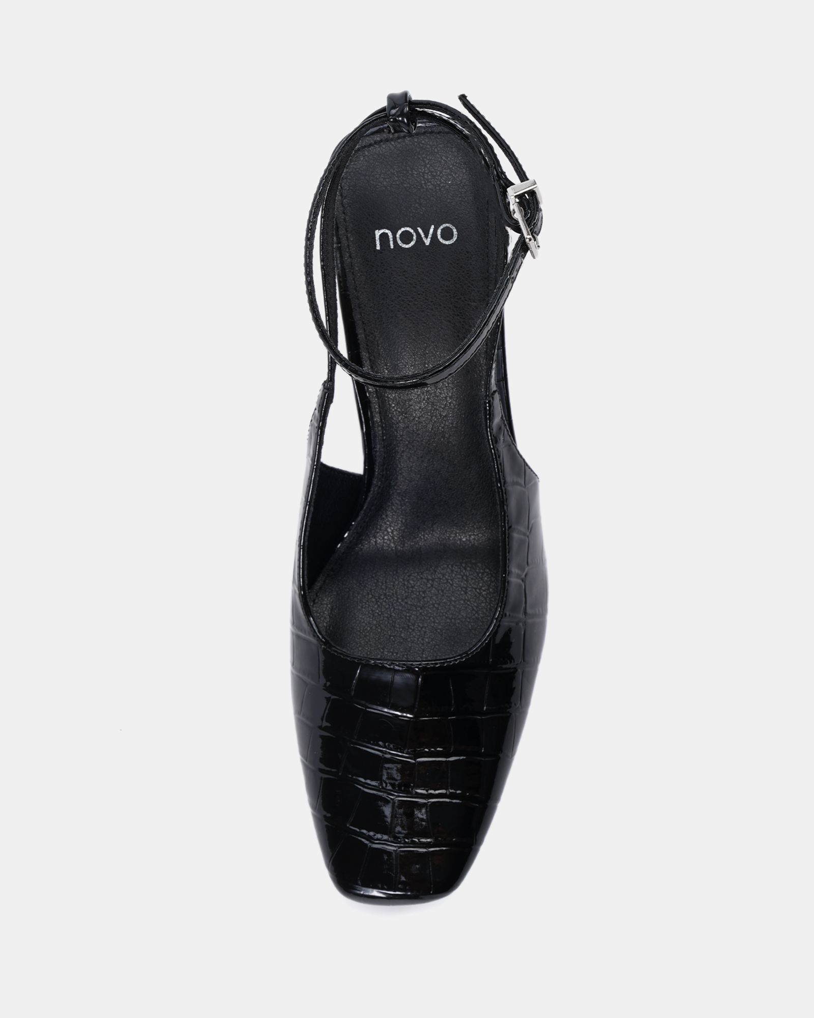 WIDE FIT ICON Black Square Toe High Stiletto Slingback Ankle