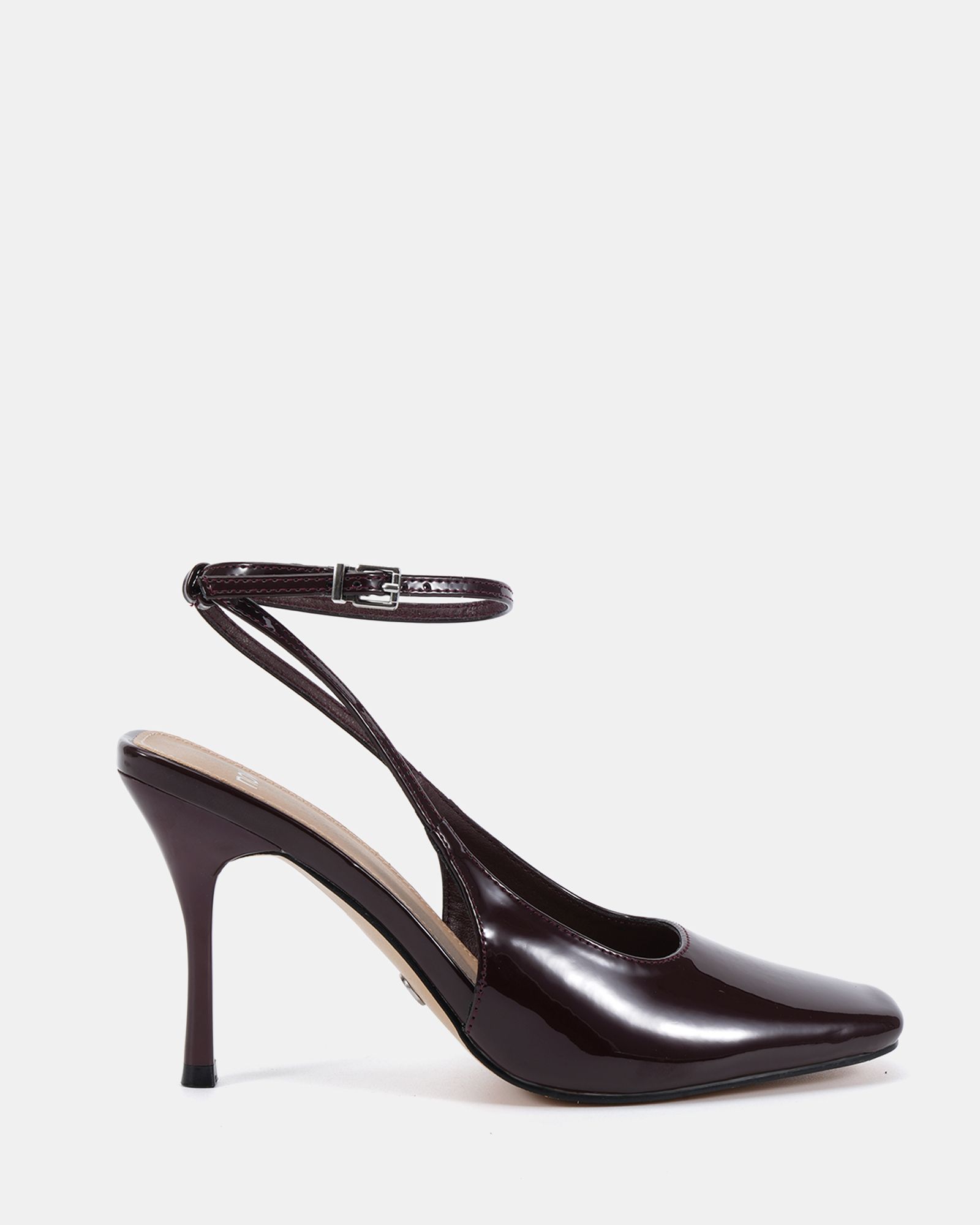 WIDE FIT ICON Brown Square Toe High Stiletto Slingback Ankle