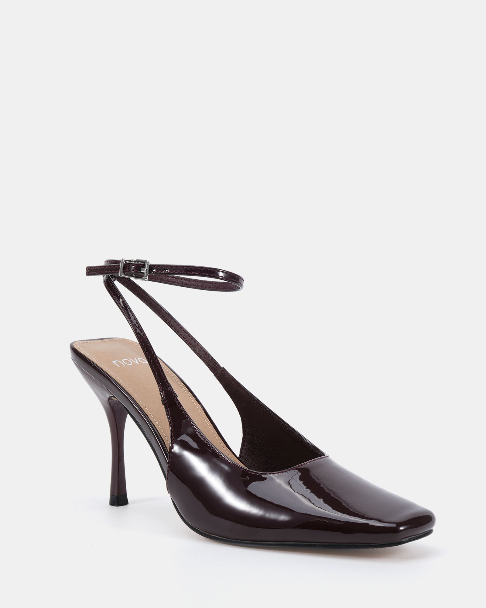 ICON Brown Square Toe High Stiletto Slingback Ankle Strap Cou