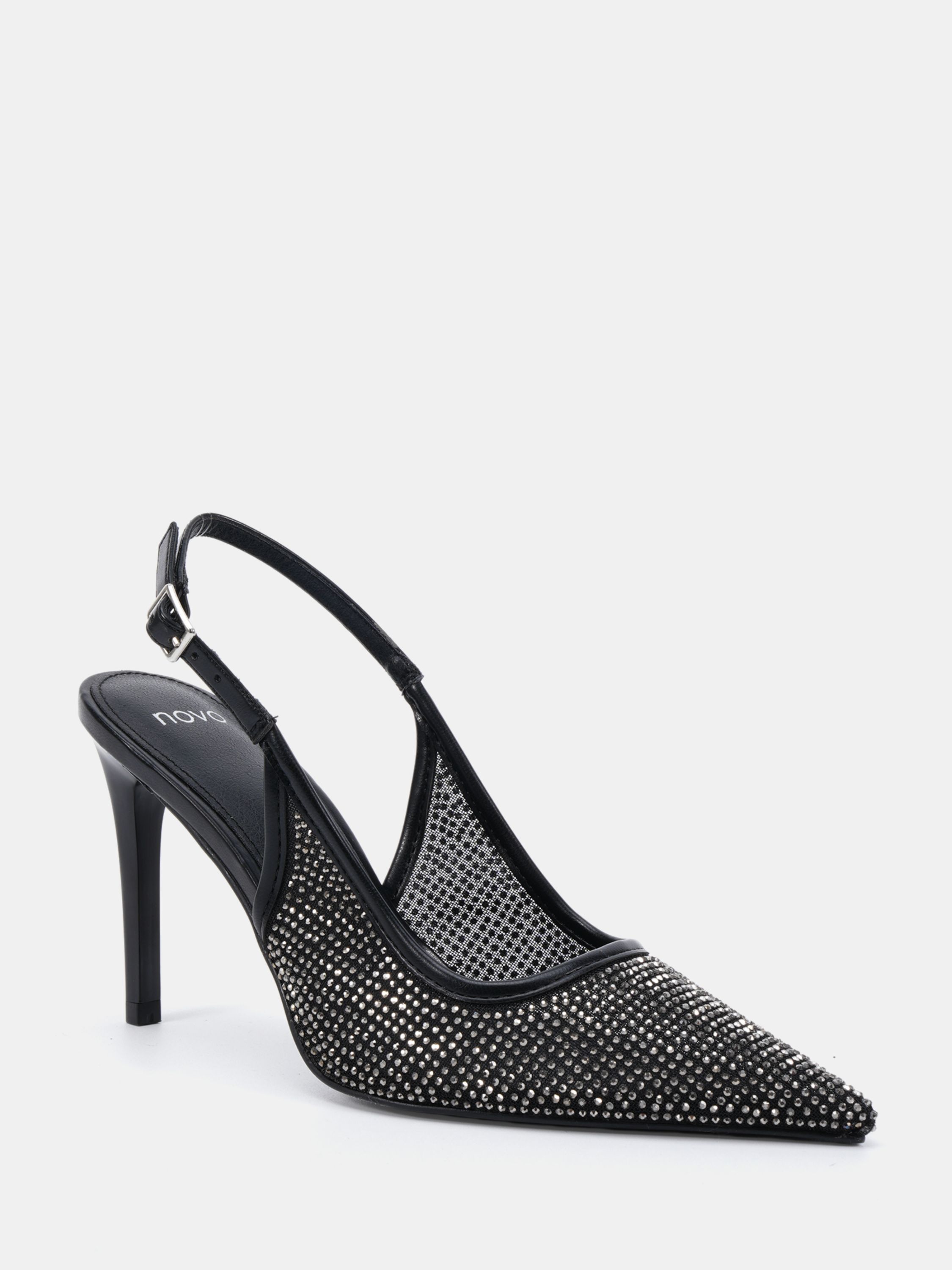 IDOL Diamante Black Slingback Stiletto Court