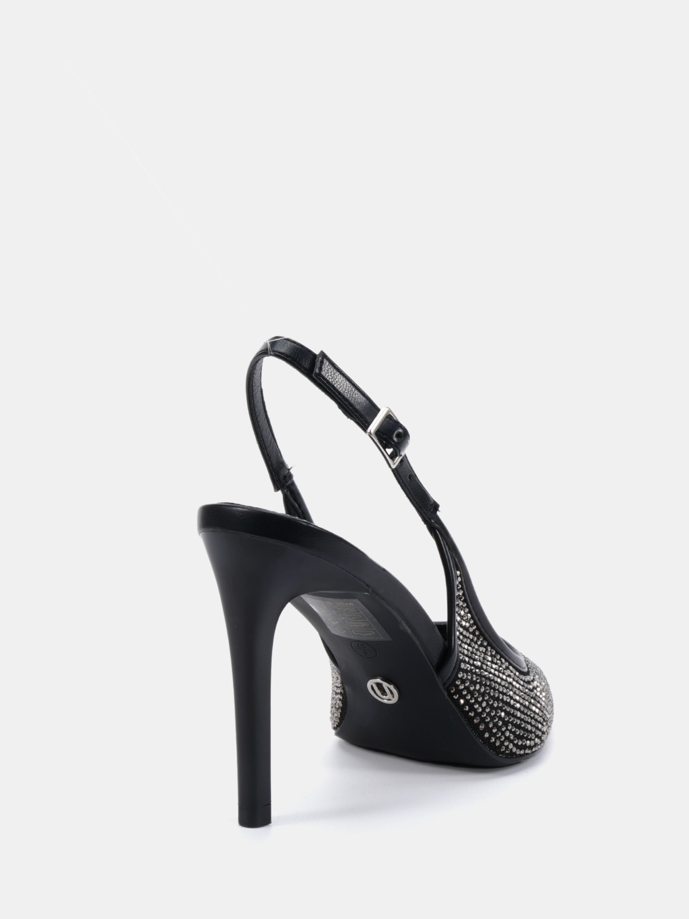 IDOL Diamante Black Slingback Stiletto Court