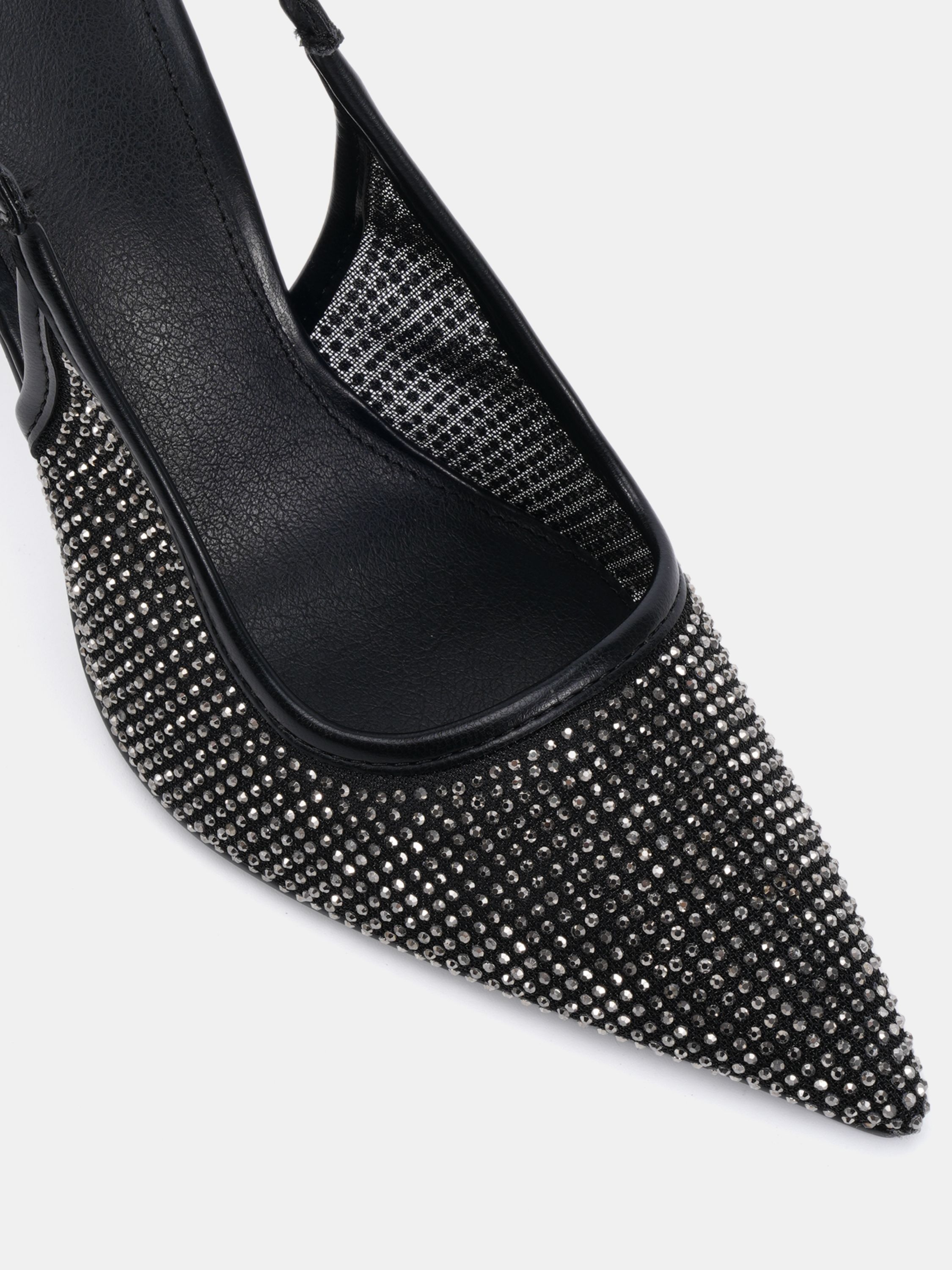 IDOL Diamante Black Slingback Stiletto Court