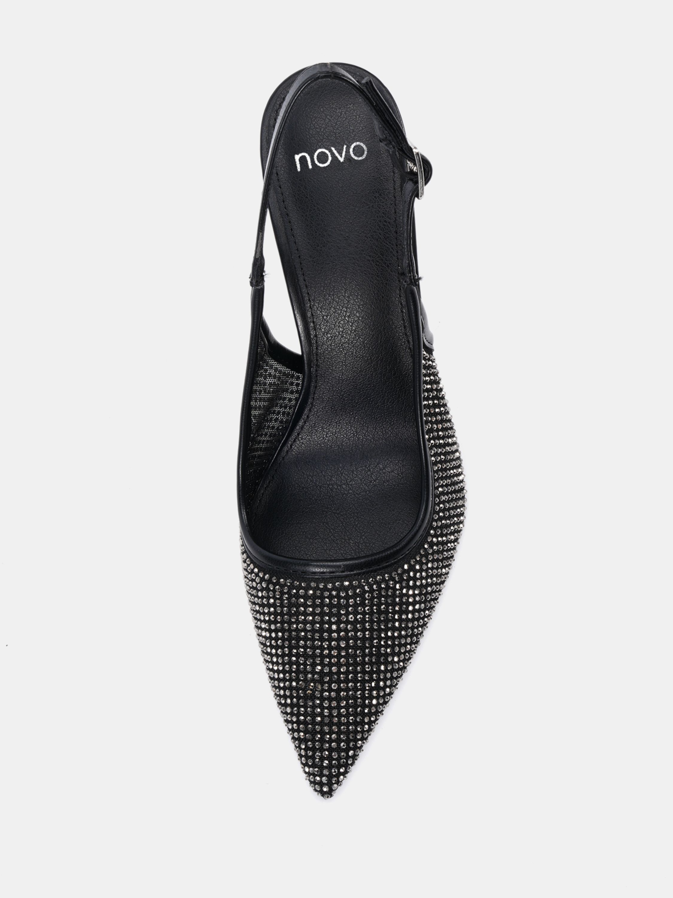 IDOL Diamante Black Slingback Stiletto Court