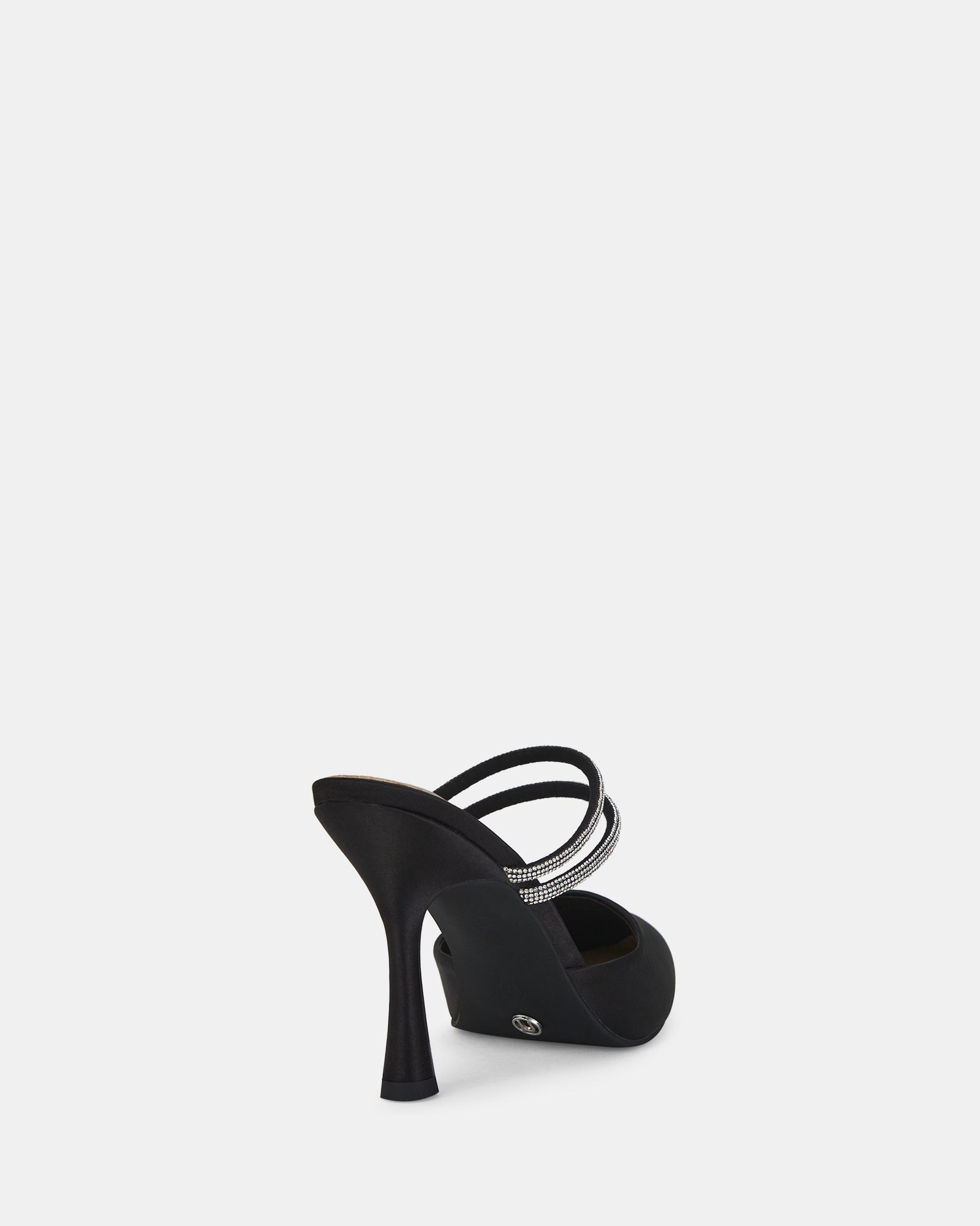 Idris Black Satin Diamante Point Toe Heeled Court Mules