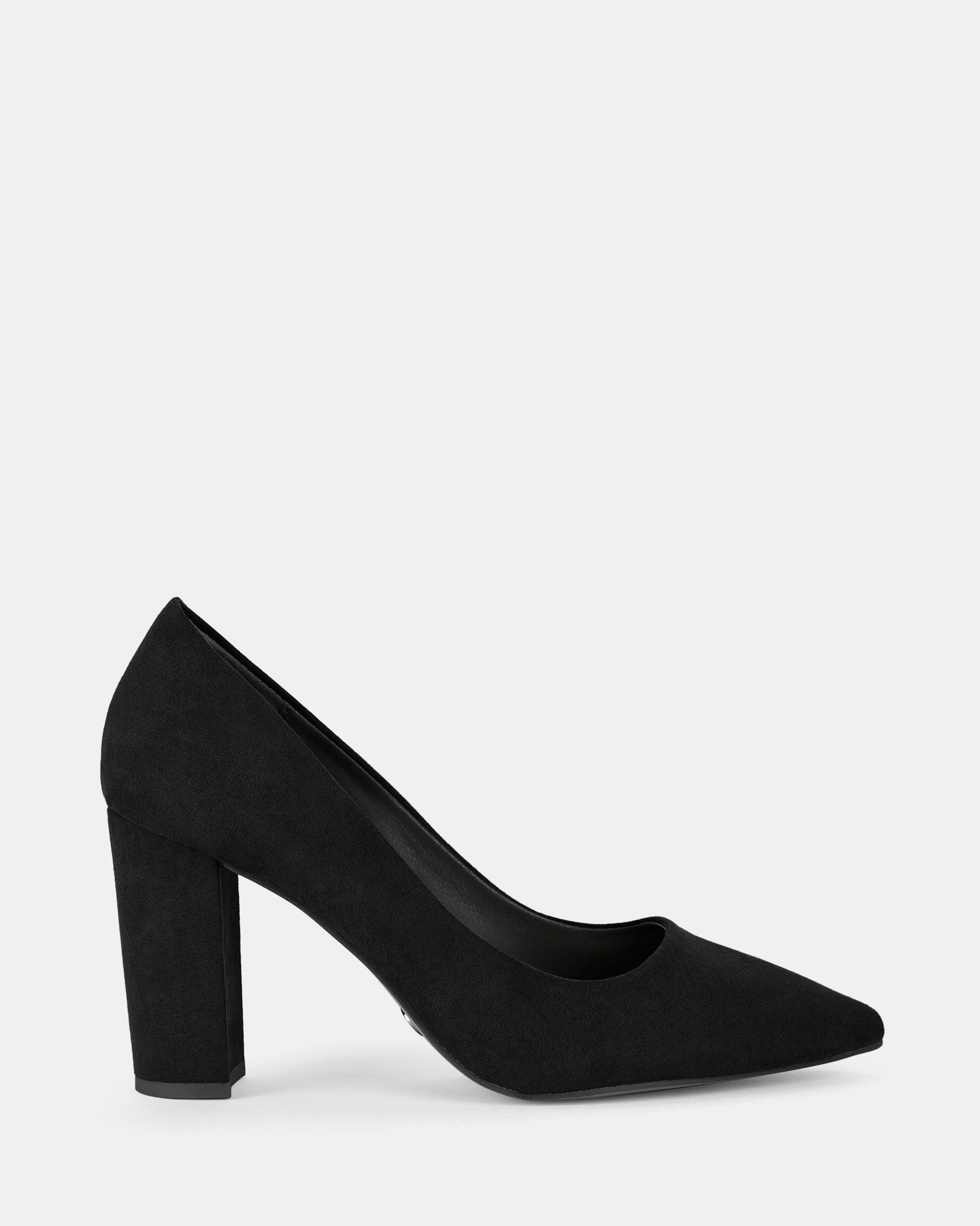 Wide Fit Illiana Black Point Toe Block Heel Court Shoe