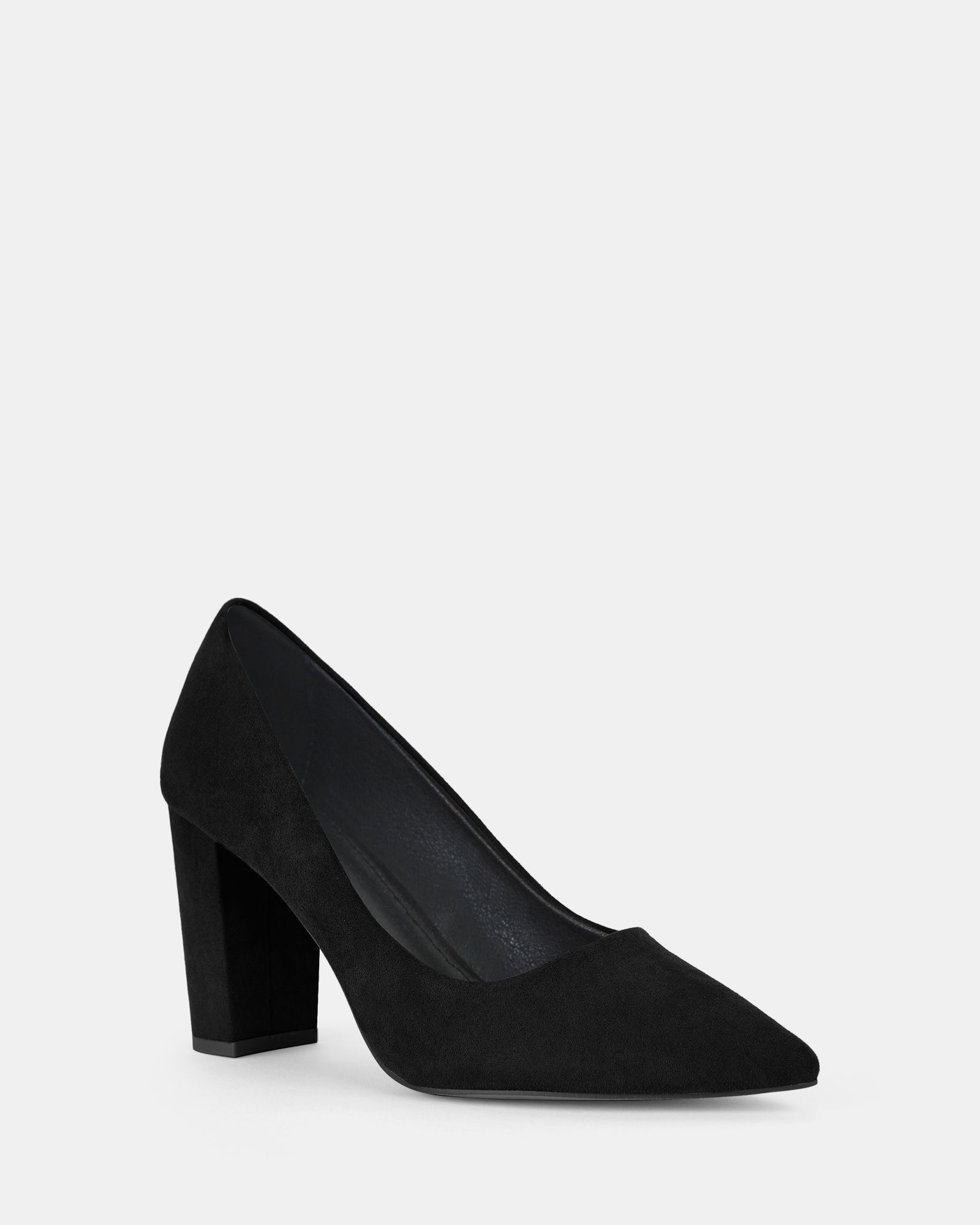 Wide Fit Illiana Black Point Toe Block Heel Court Shoe