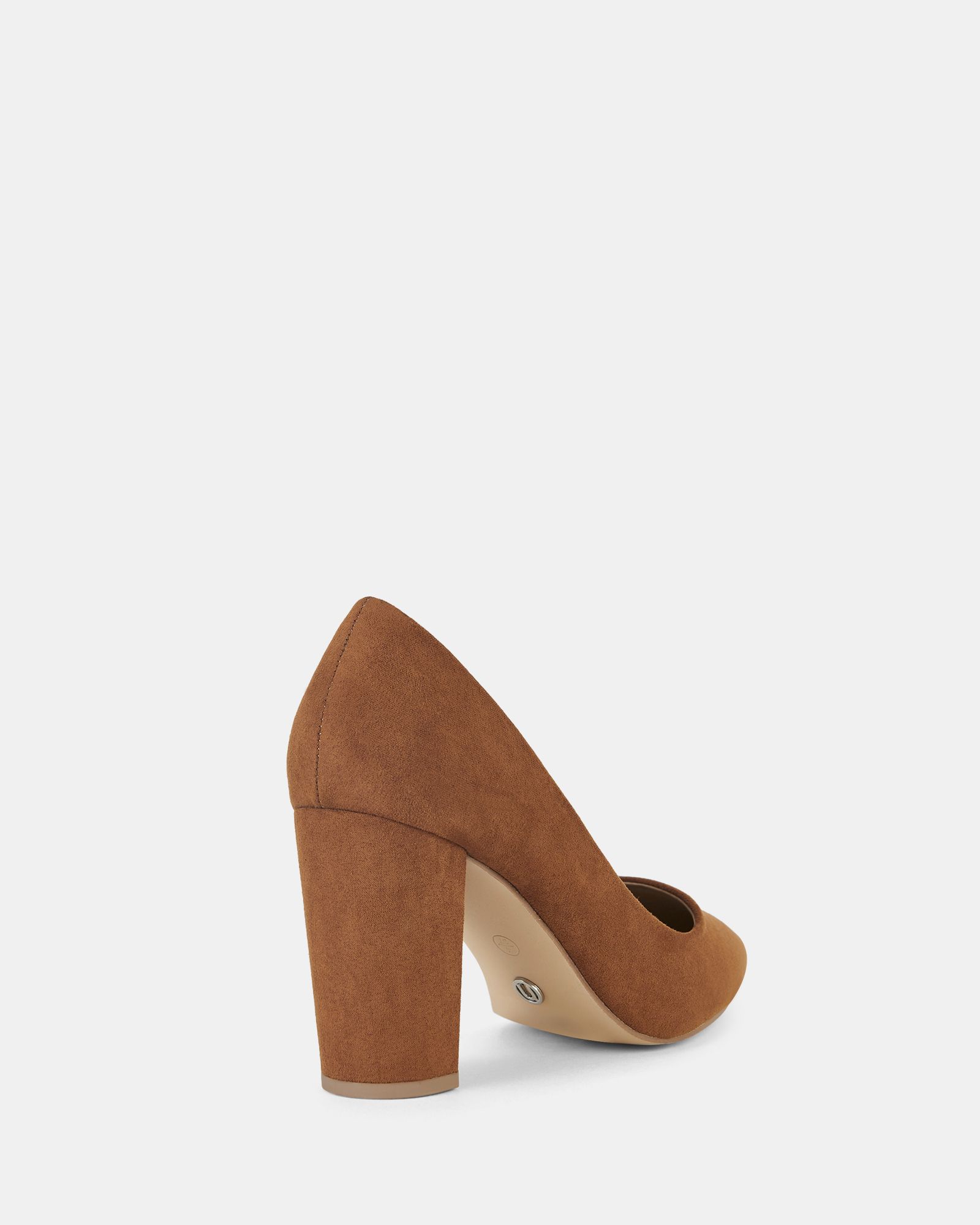 Wide Fit Illiana Tan Point Toe Block Heel Court Shoe