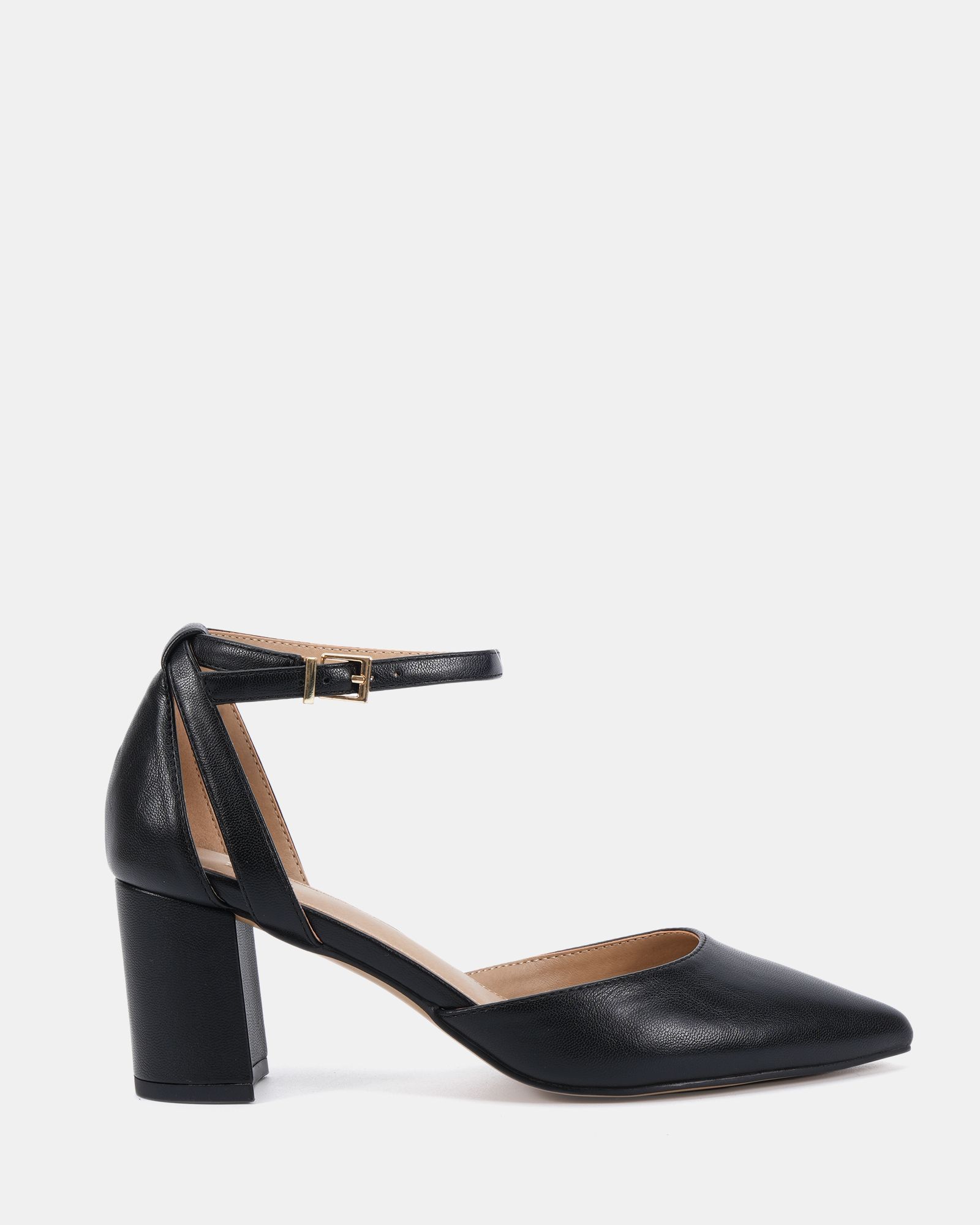 Wide Fit Imelda Black Two Part Ankle Strap Court