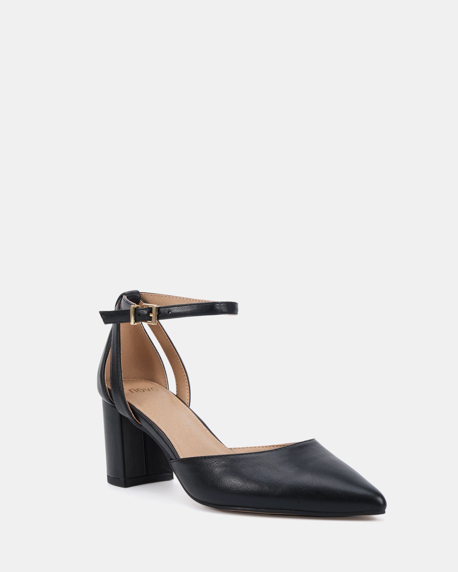 Imelda Black Two Part Ankle Strap Court