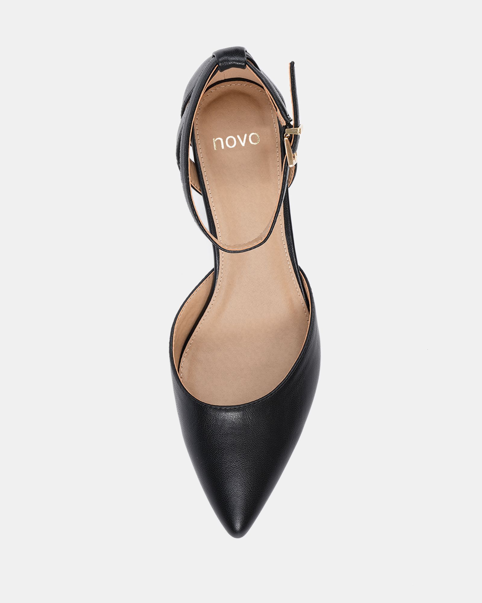 Wide Fit Imelda Black Two Part Ankle Strap Court