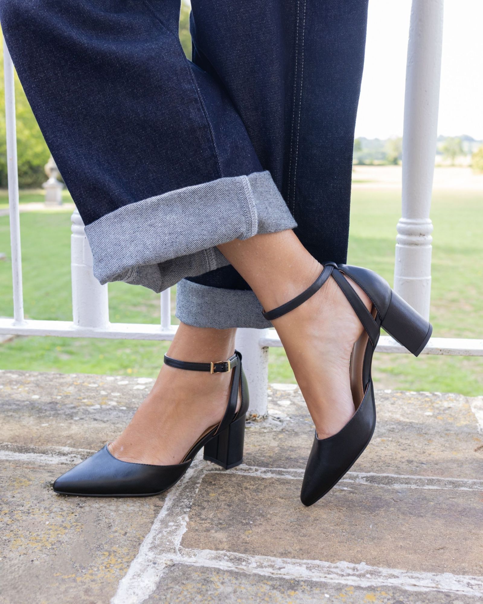 Imelda Black Two Part Ankle Strap Court