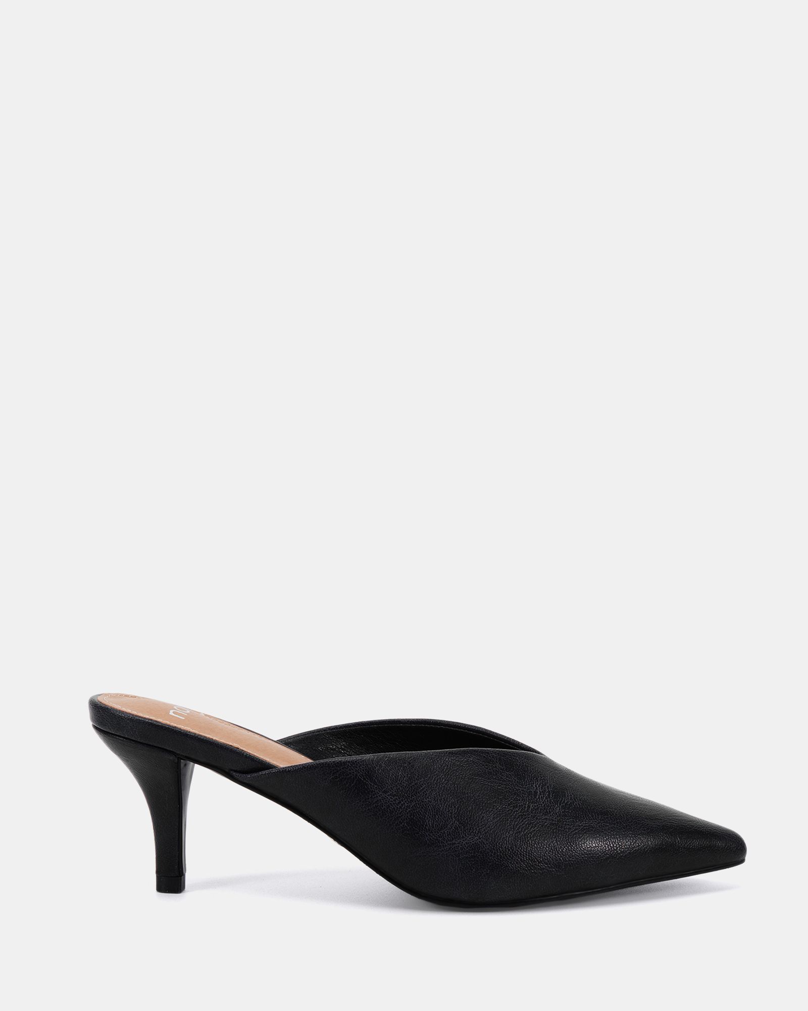 IMOGEN Black V Cut Point Toe Mid Heel Mule