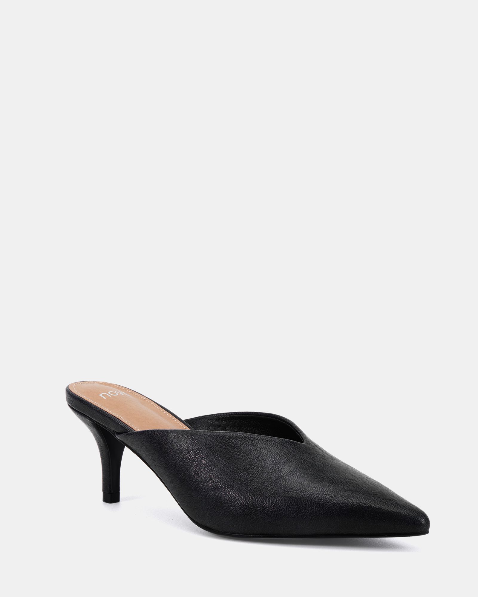 IMOGEN Black V Cut Point Toe Mid Heel Mule