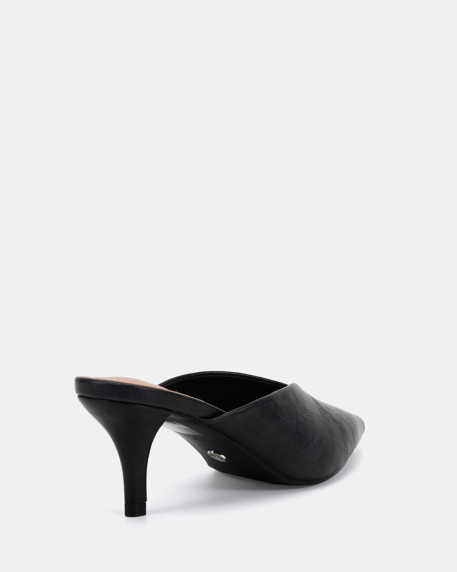 IMOGEN Black V Cut Point Toe Mid Heel Mule