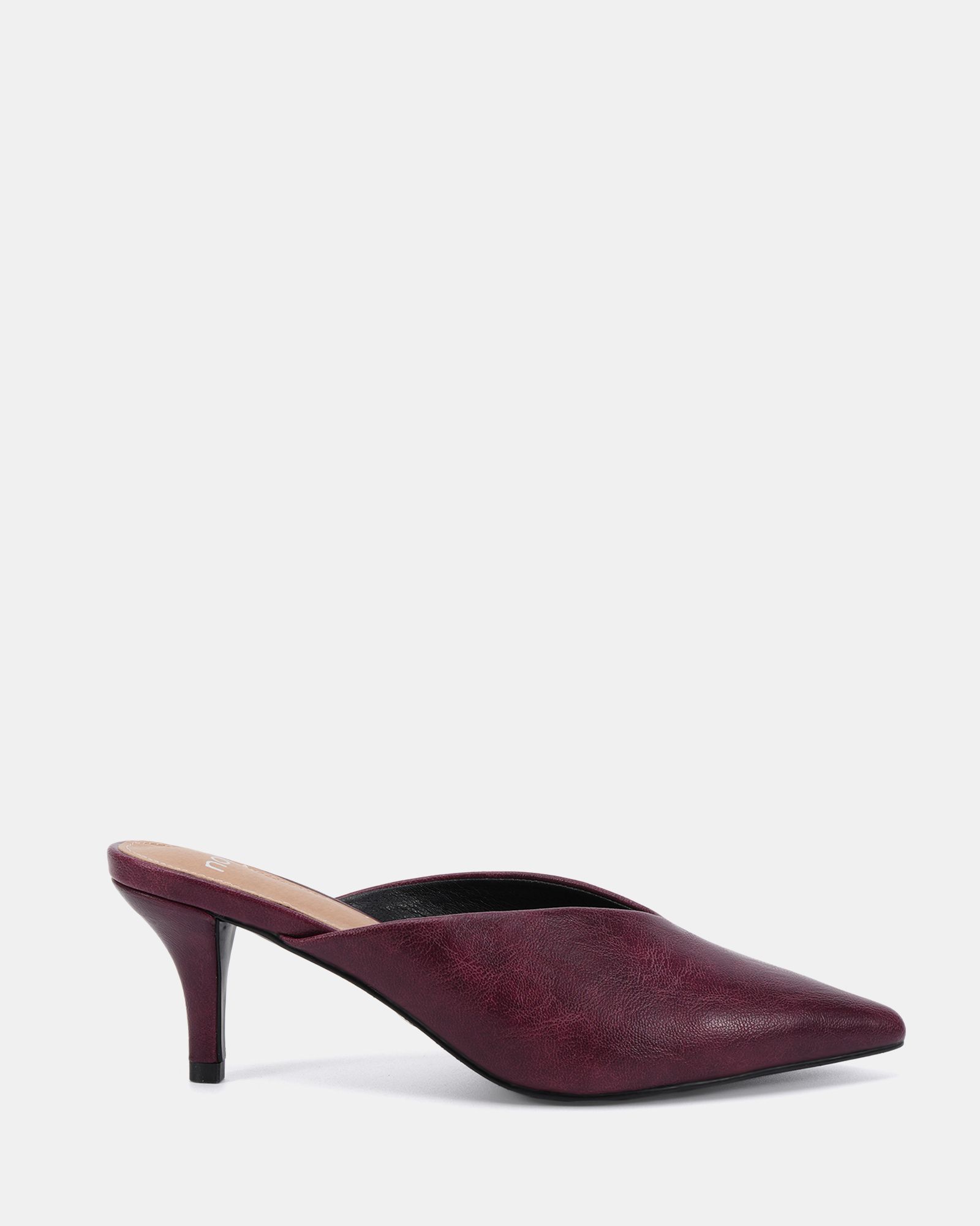 IMOGEN Burgundy V Cut Point Toe Mid Heel Mule
