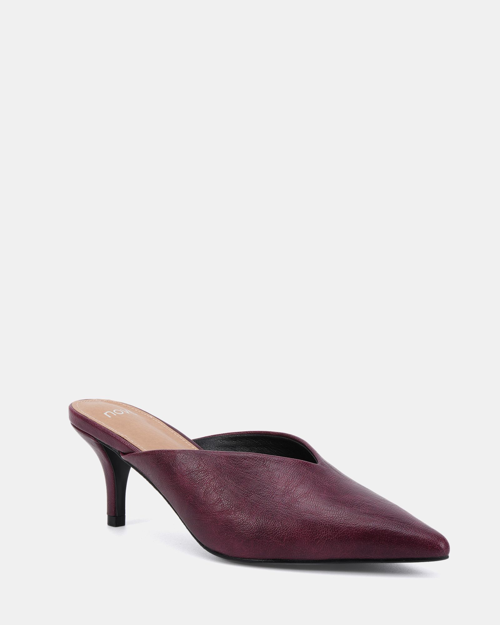 IMOGEN Burgundy V Cut Point Toe Mid Heel Mule