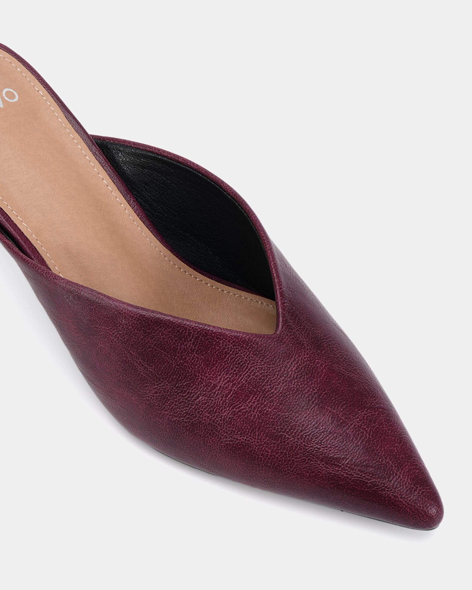 IMOGEN Burgundy V Cut Point Toe Mid Heel Mule