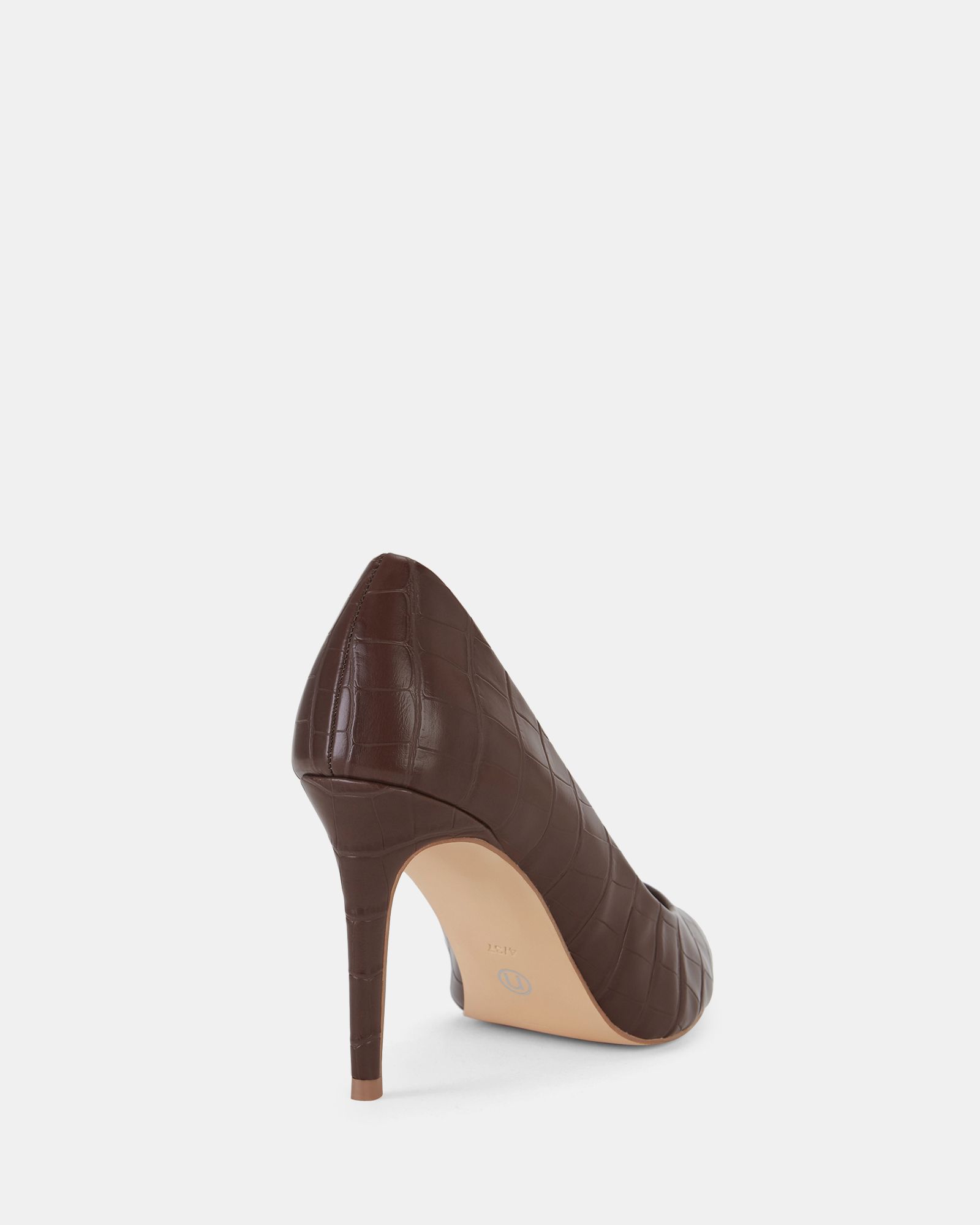 Impossible Chocolate Brown Faux Croc Point Stiletto Court Sho