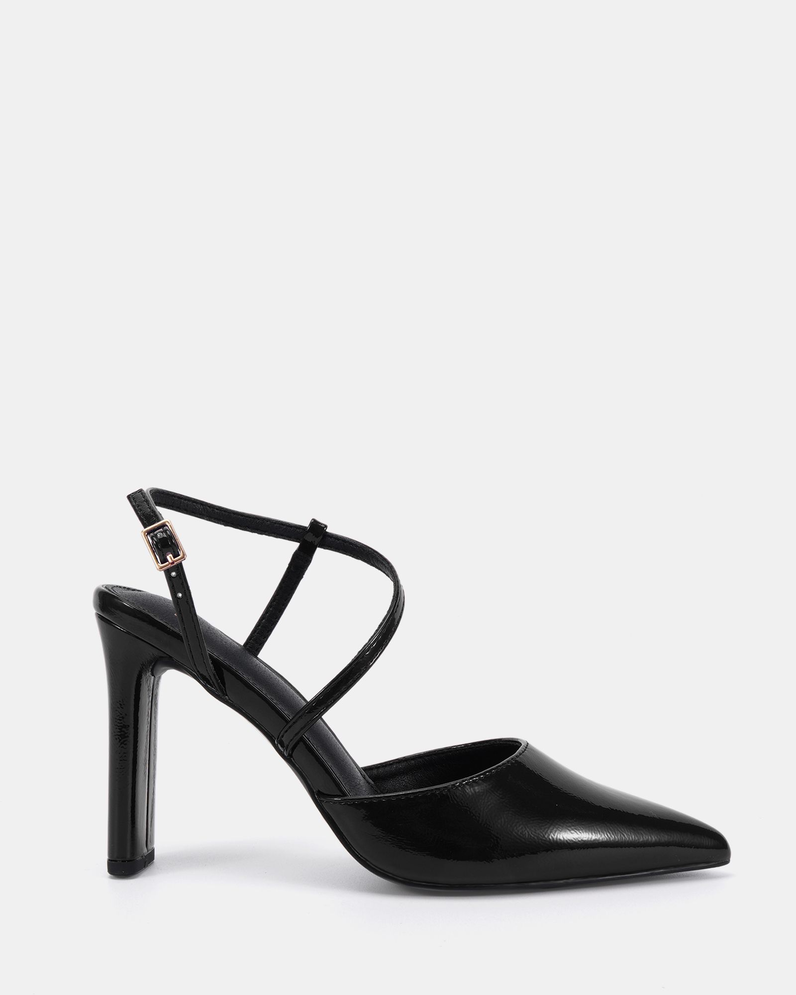 WIDE FIT INDIE Black Point Toe Strappy Court Shoe