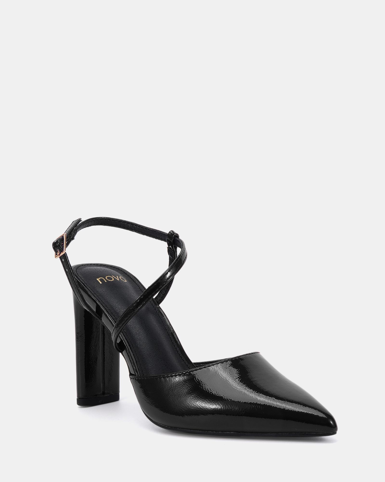 WIDE FIT INDIE Black Point Toe Strappy Court Shoe