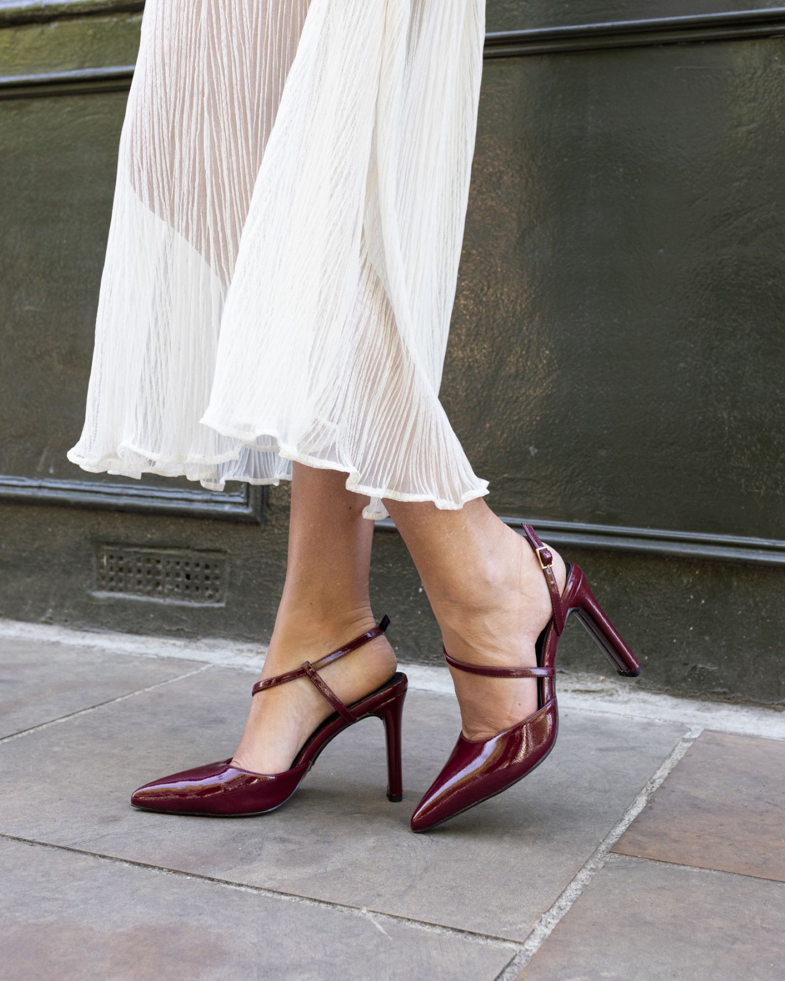 INDIE Burgundy Point Toe Strappy Court Shoe