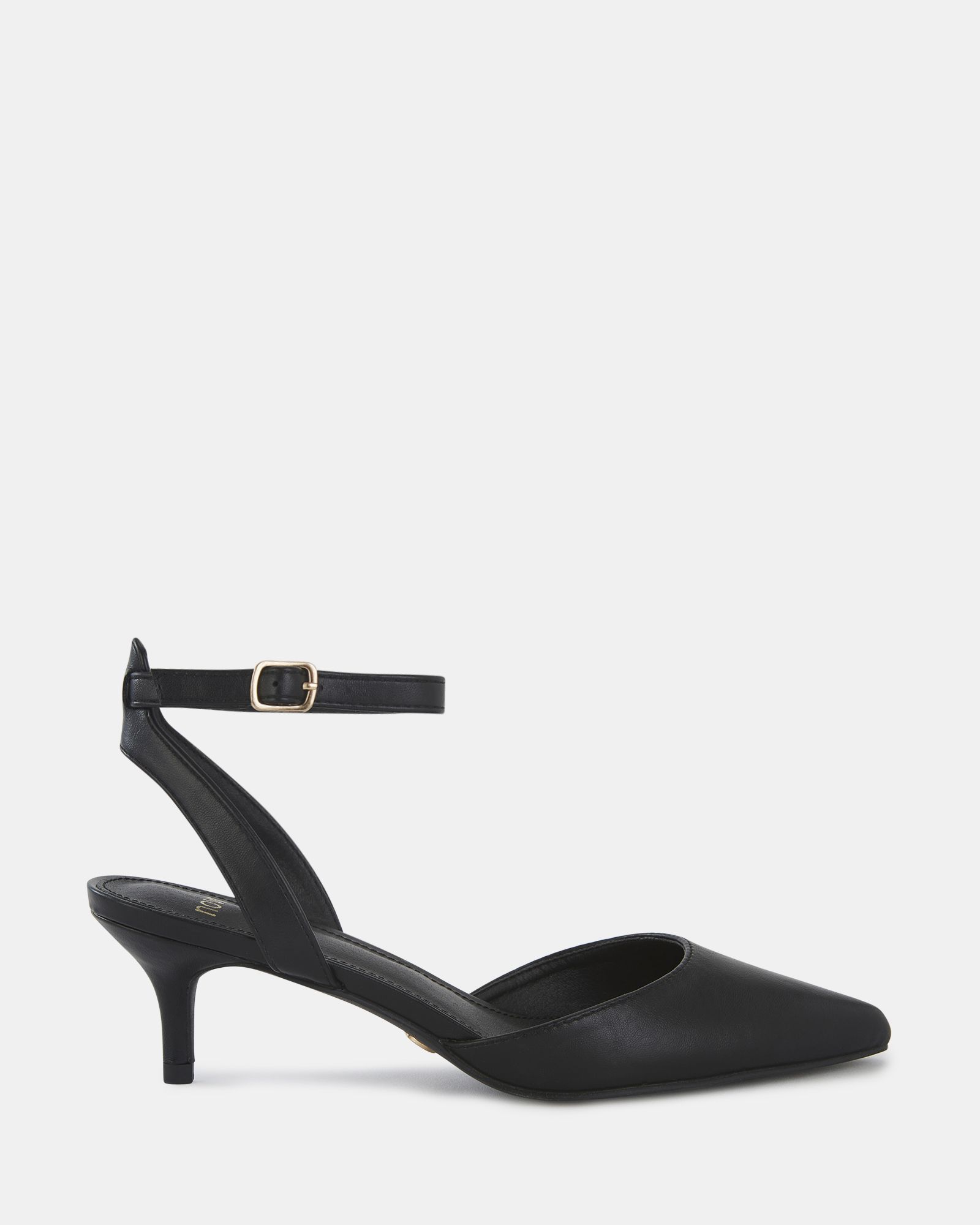 WIDE FIT INGERID Black Low Heel Ankle Strap Court Shoe