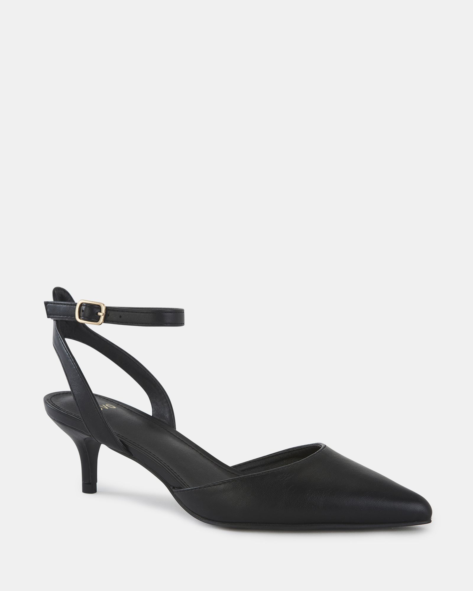 WIDE FIT INGERID Black Low Heel Ankle Strap Court Shoe