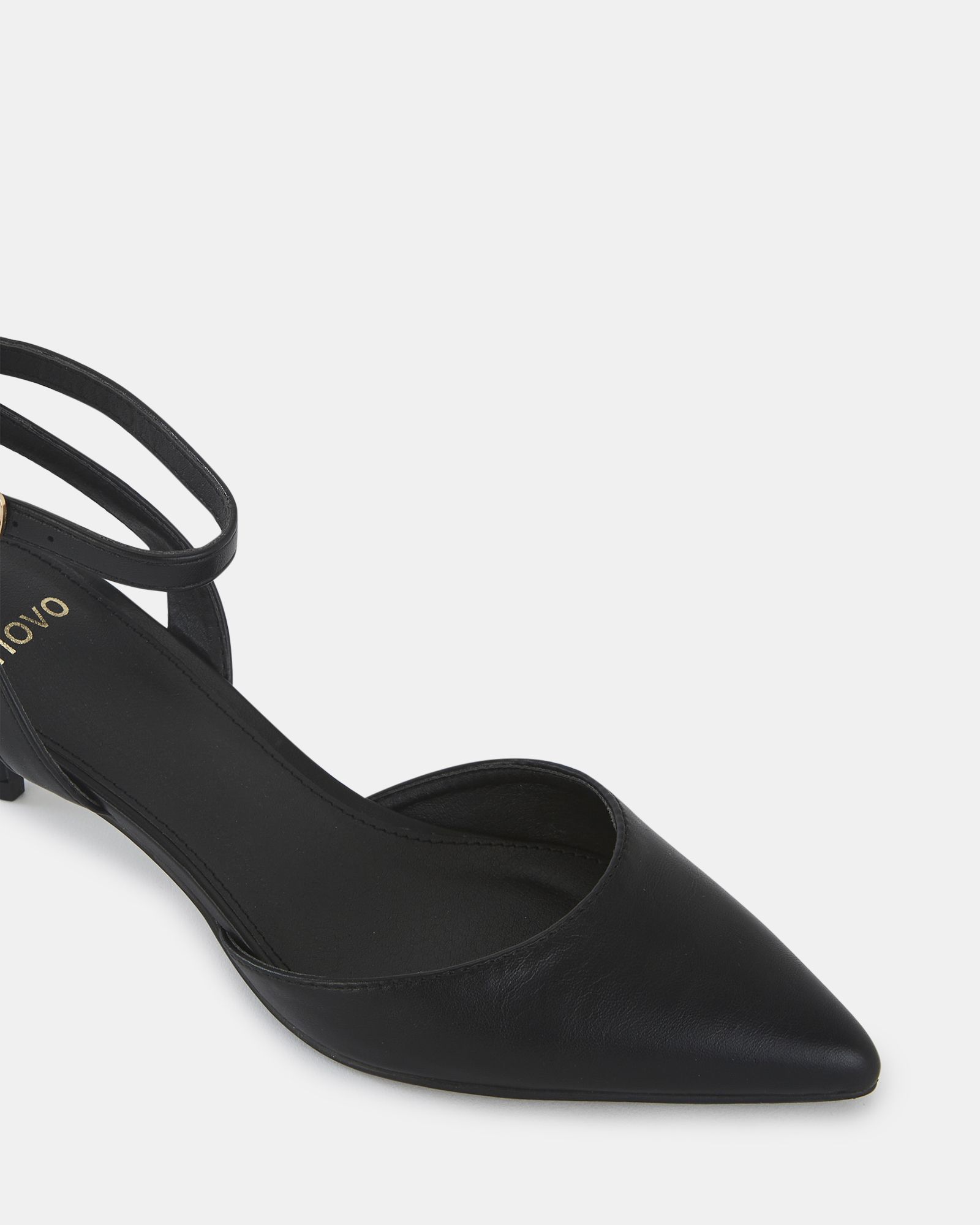 WIDE FIT INGERID Black Low Heel Ankle Strap Court Shoe