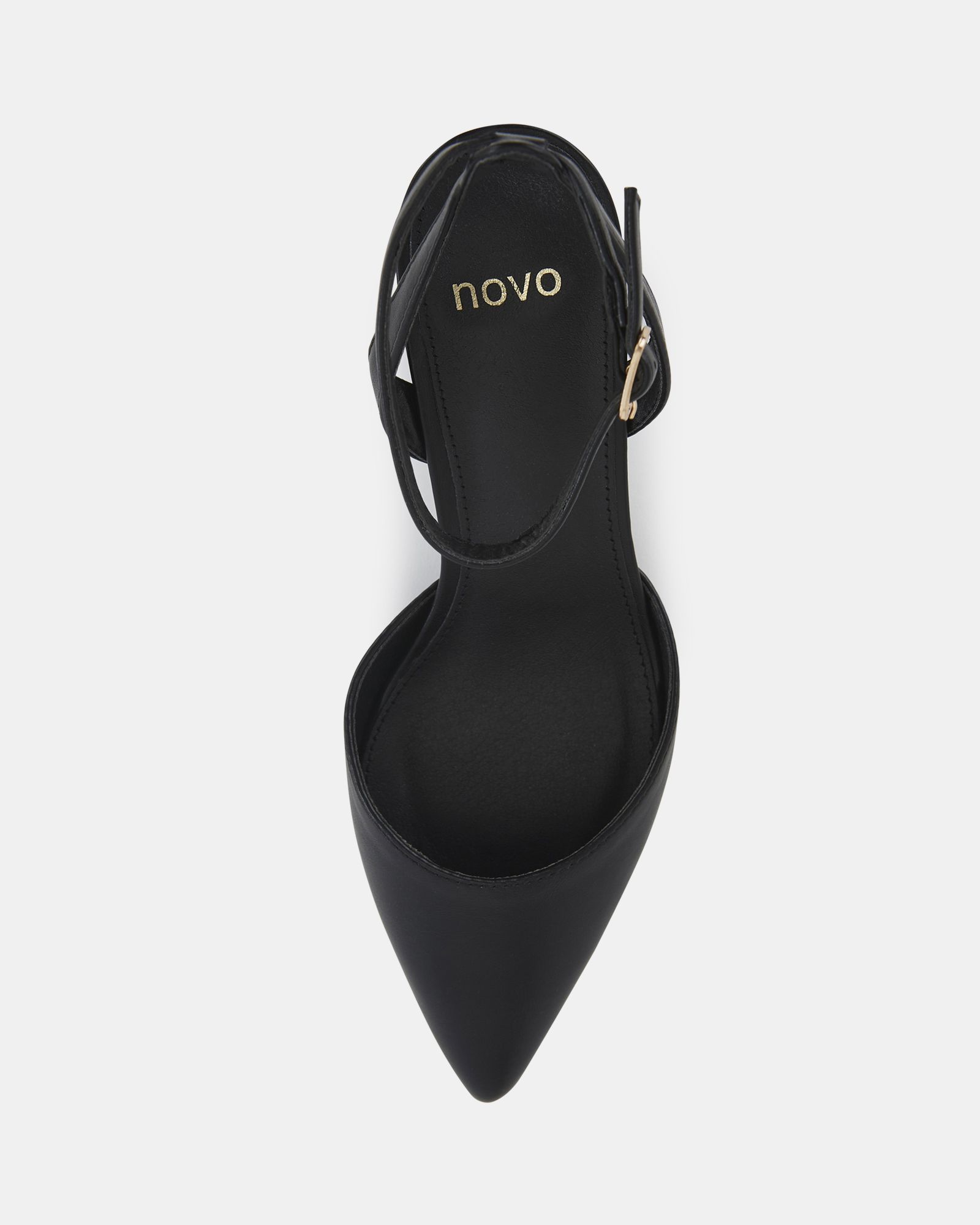 WIDE FIT INGERID Black Low Heel Ankle Strap Court Shoe