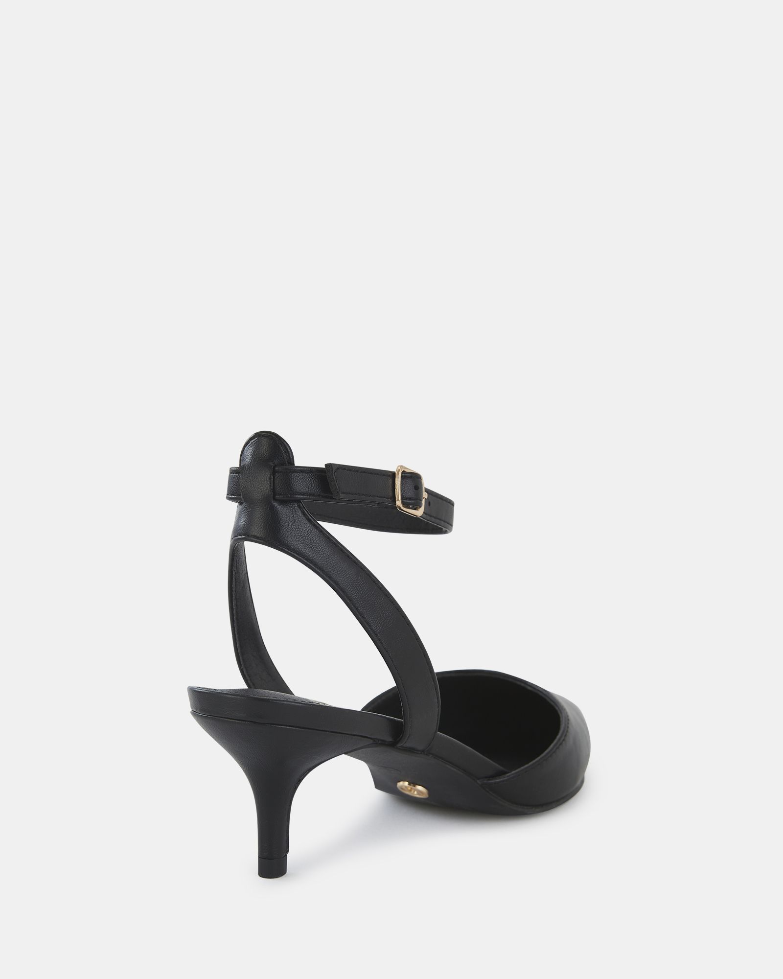 WIDE FIT INGERID Black Low Heel Ankle Strap Court Shoe