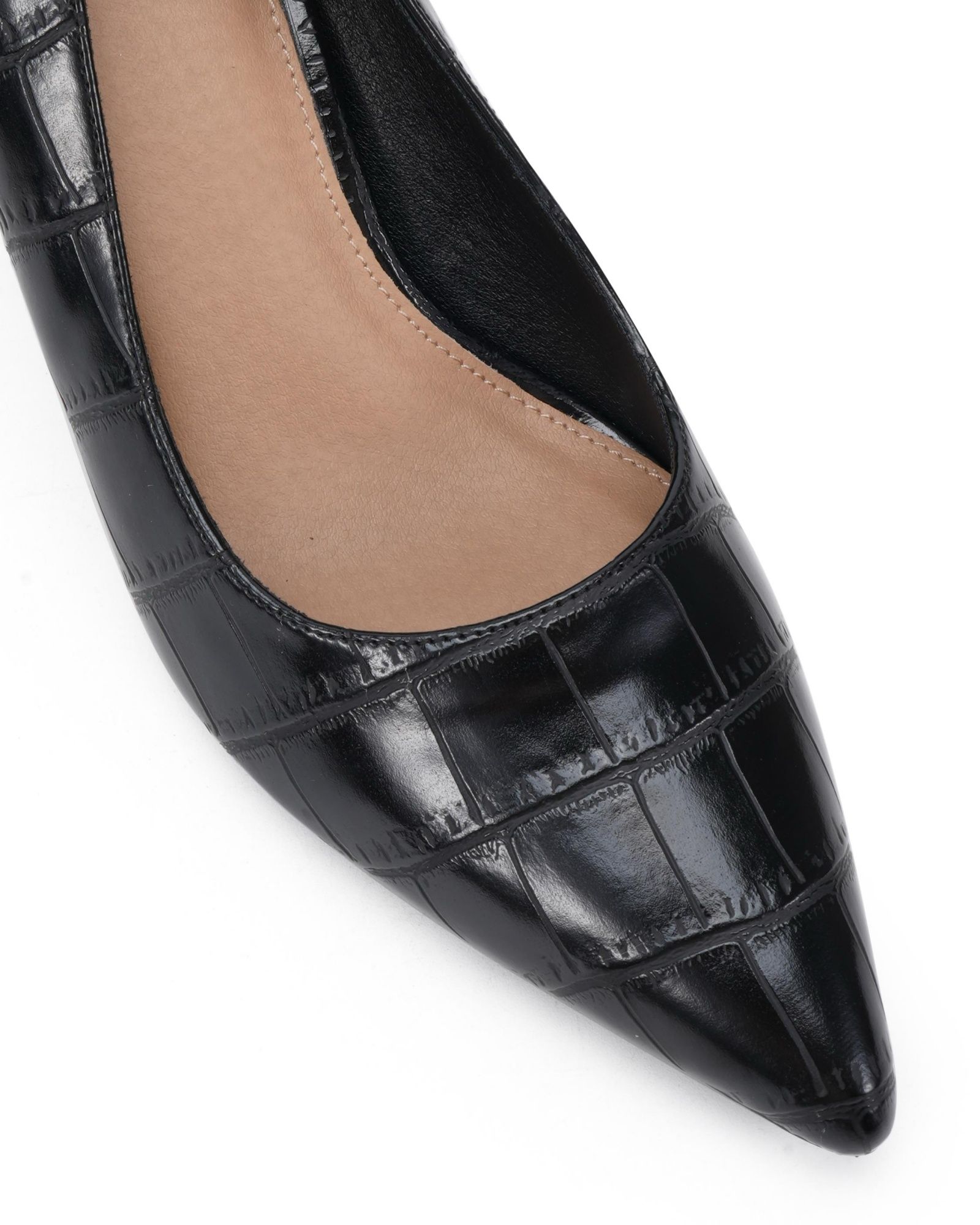 Iona Black Mid Height Point Toe Court Shoe