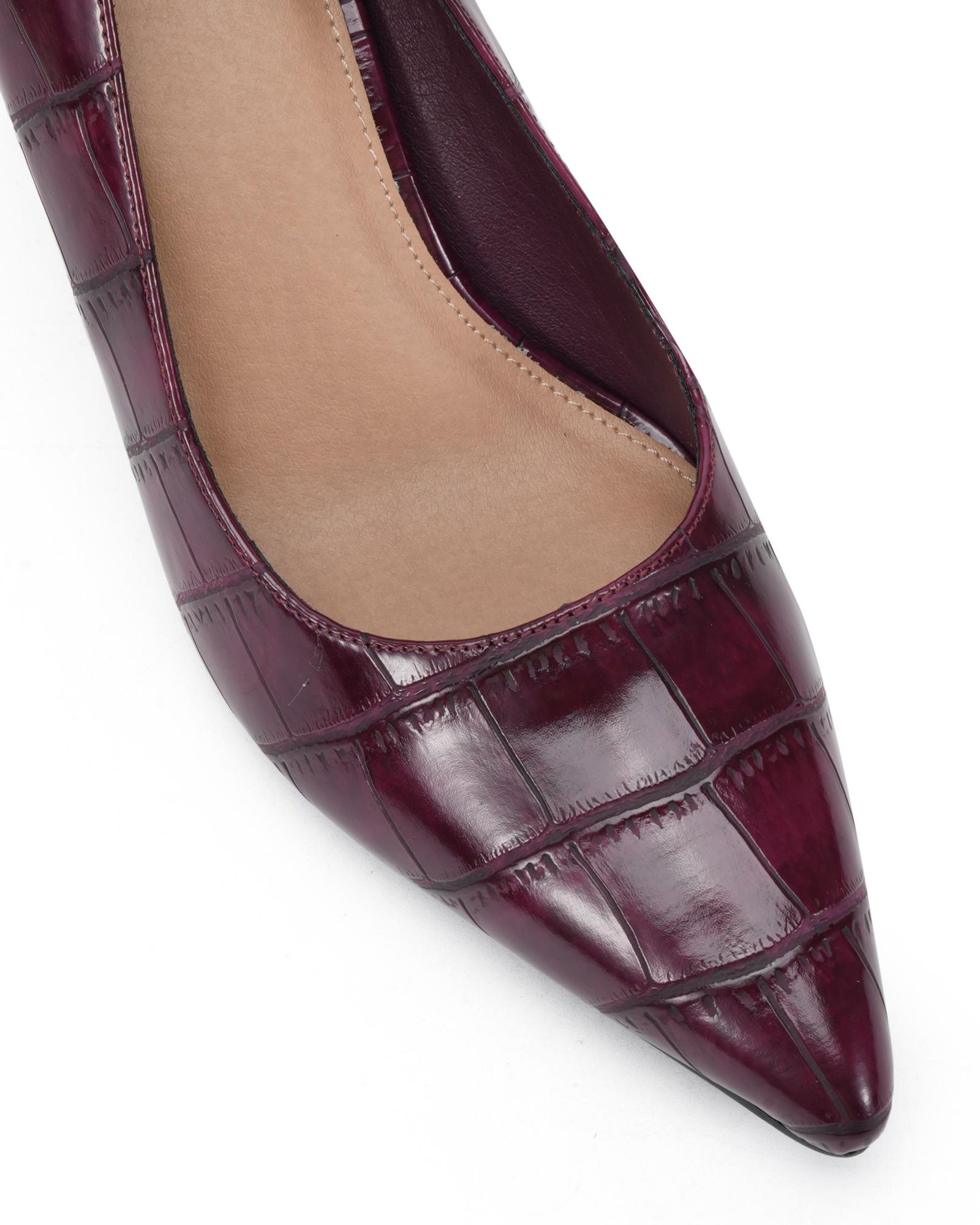 Wide Fit Iona Burgundy Mid Height Point Toe Court Shoe