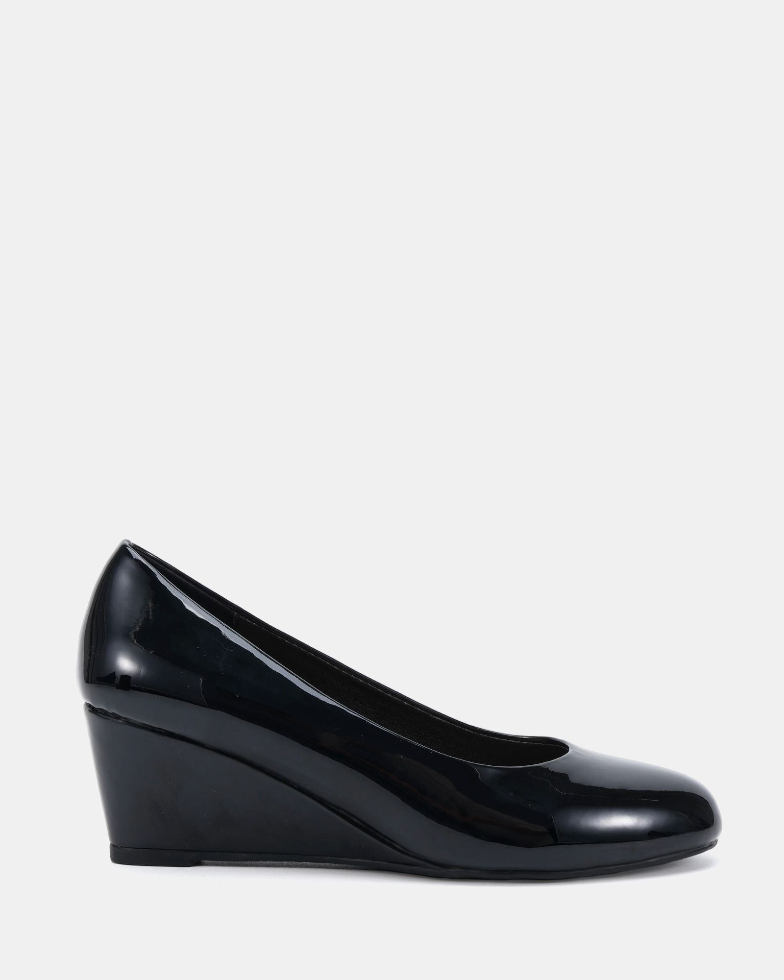 Iris Black Round Toe Mid Wedge Court Shoe