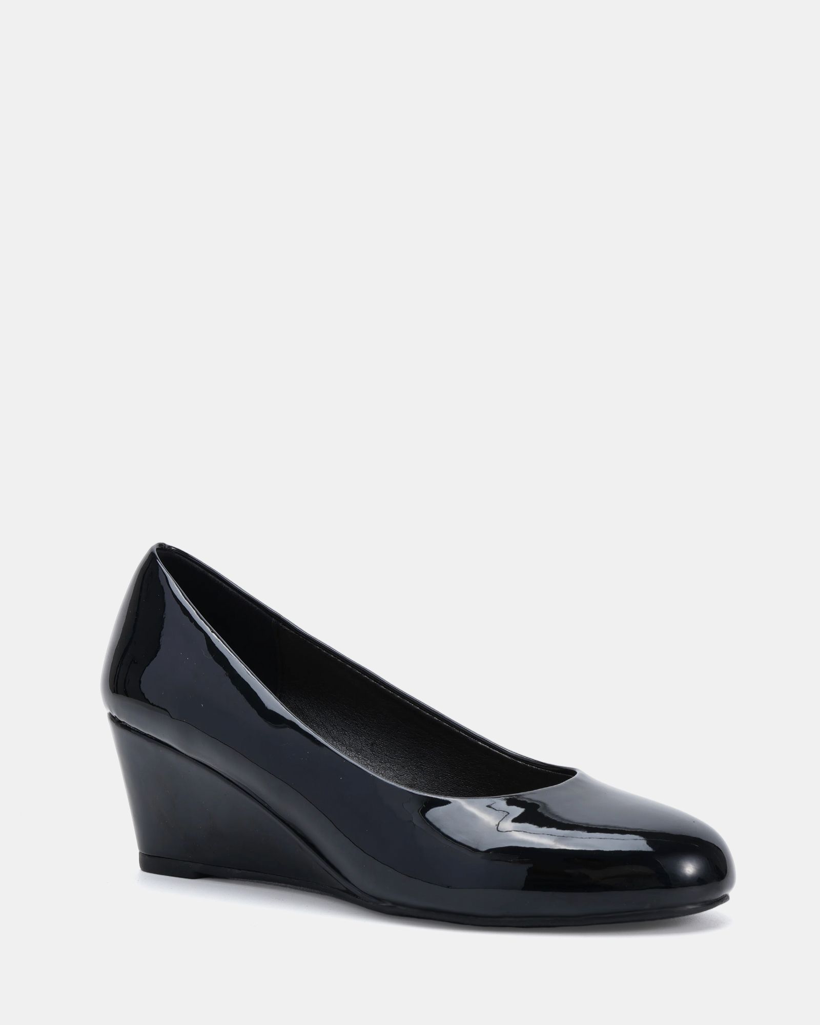 Iris Black Round Toe Mid Wedge Court Shoe