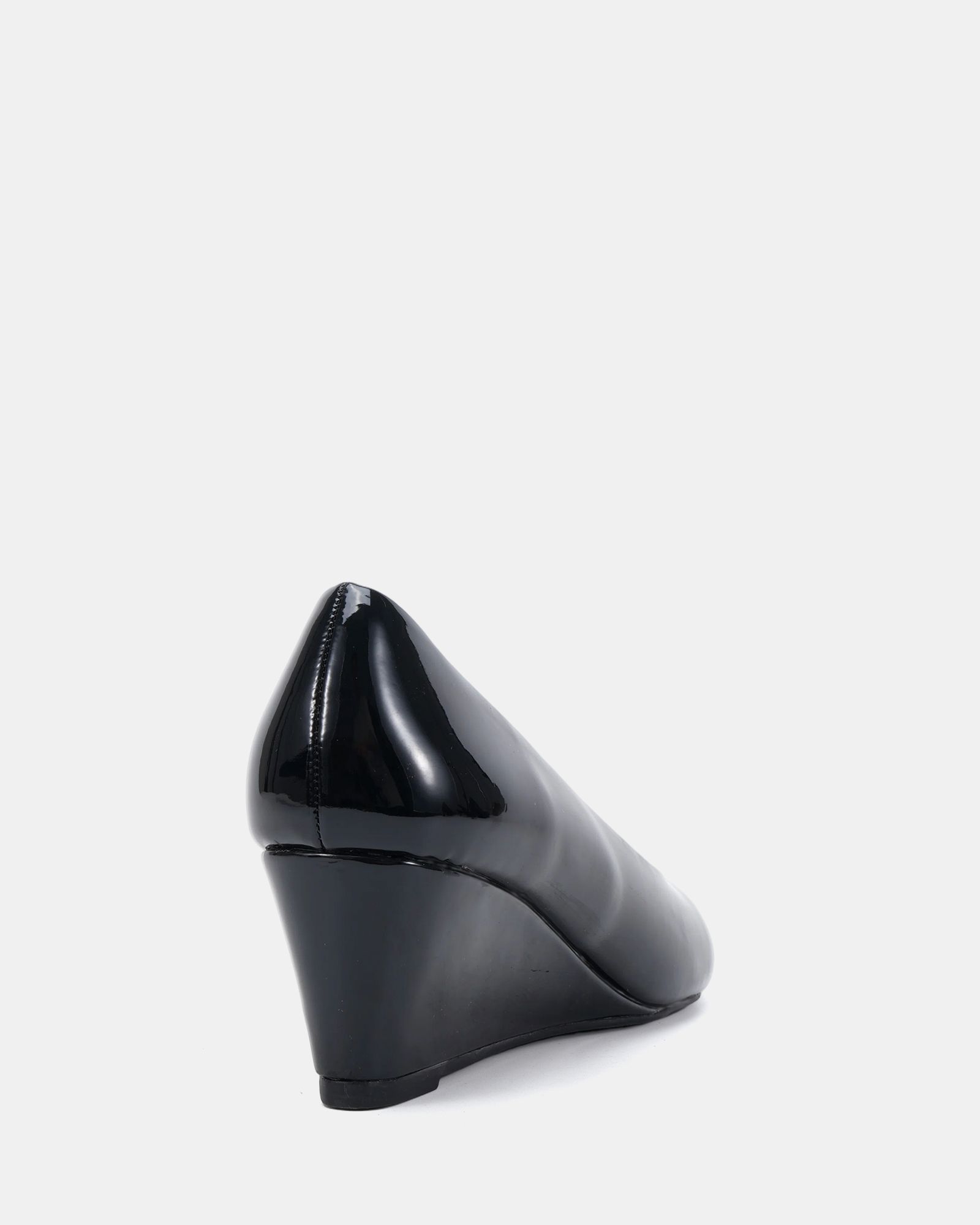 Wide Fit Iris Black Round Toe Mid Wedge Court Shoe