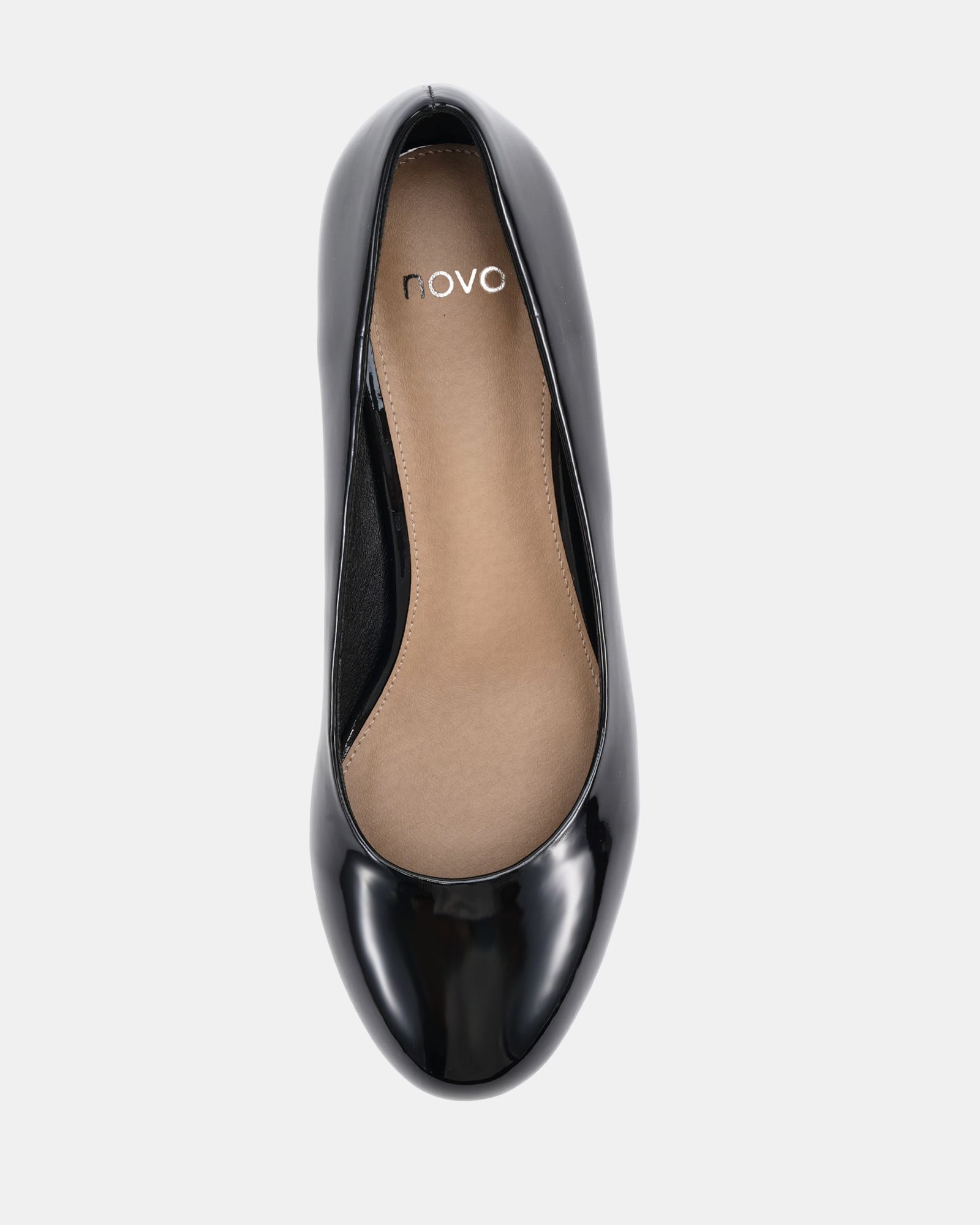 Wide Fit Iris Black Round Toe Mid Wedge Court Shoe