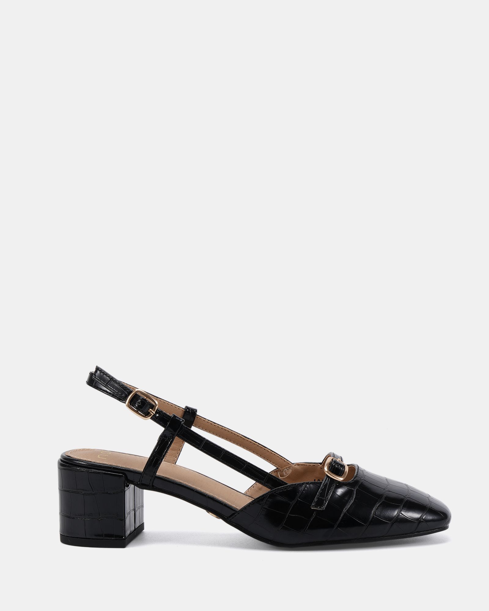 ISADORA Black Block Heel Mary Jane Slingback Court